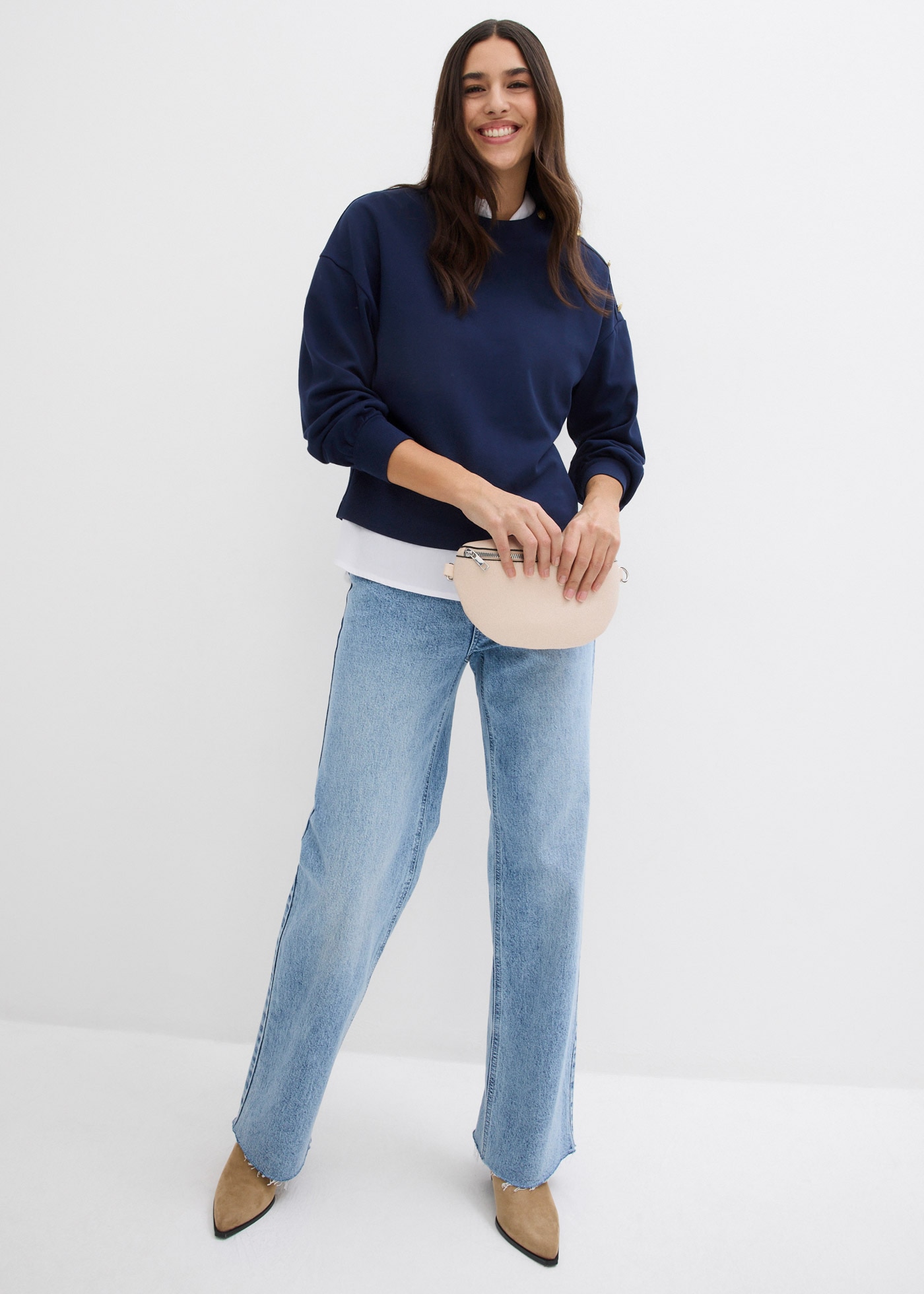 bonprix Weite Jeans 1 tlg. Loose Fit, High Waist, mit Elasthan, aus leichter Baumwolle