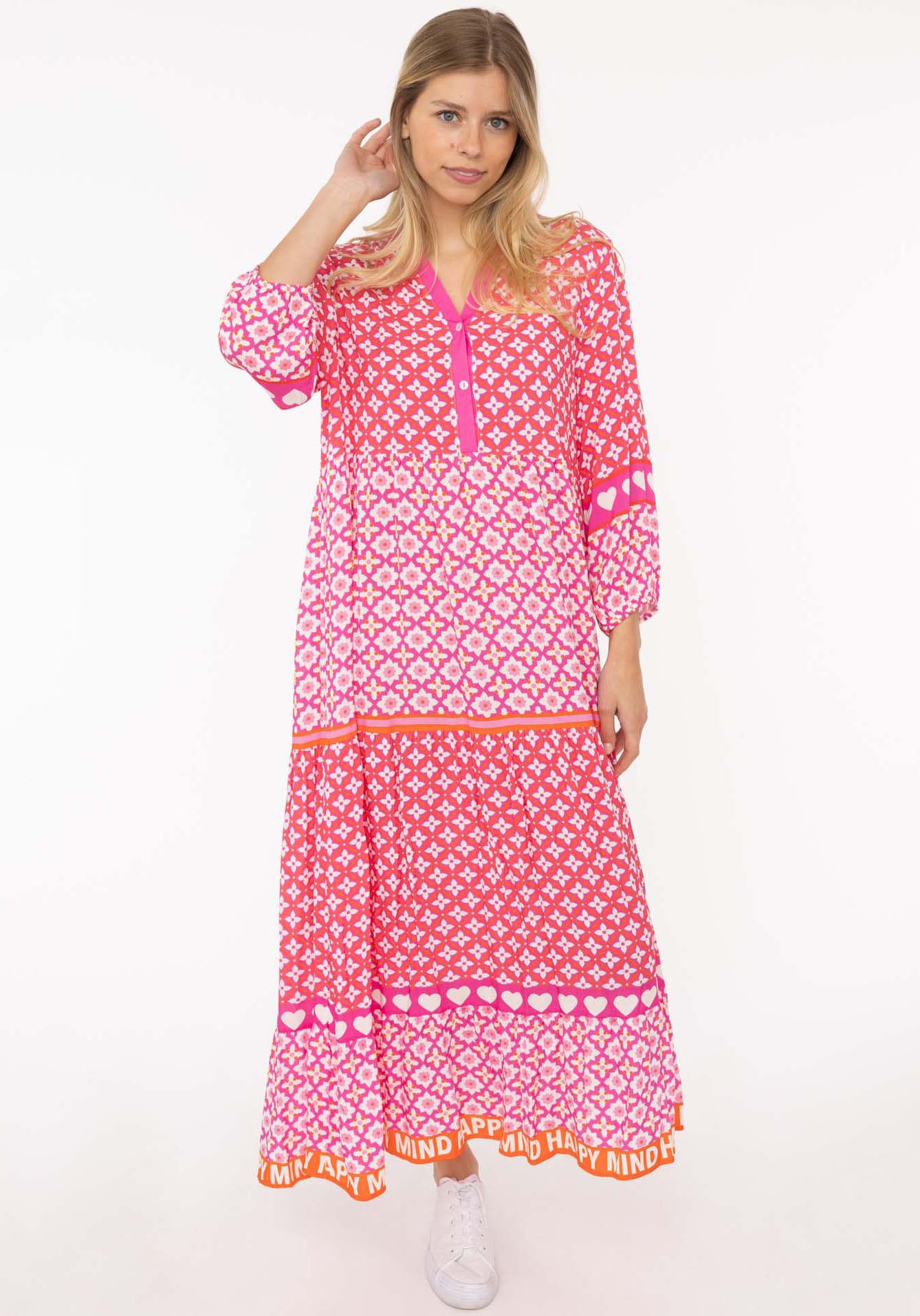 Zwillingsherz Maxikleid ""Dreams"", mit Mustermix, Knopfleiste und 3/4 Arm günstig online kaufen