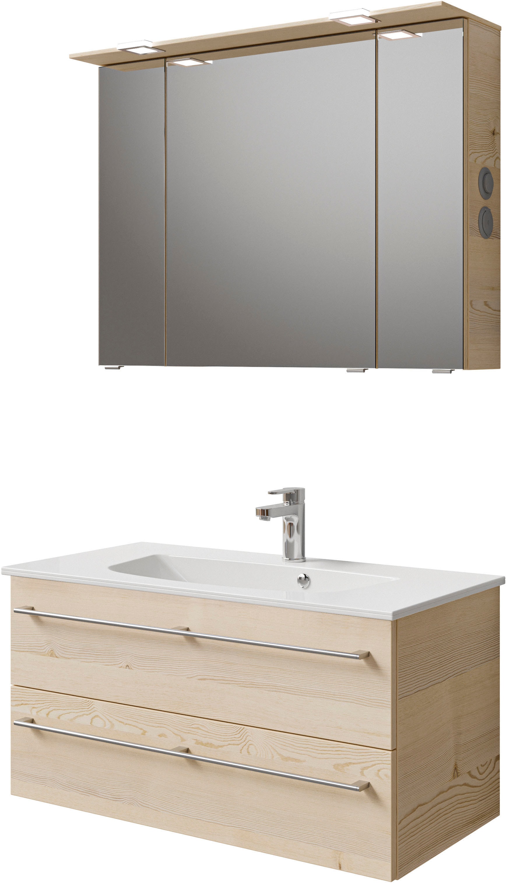 Saphir "Serie 6025 2-teilig Mineralmarmor-Waschtisch mit LED-Spiegelschrank" 2 Stk. tlg.