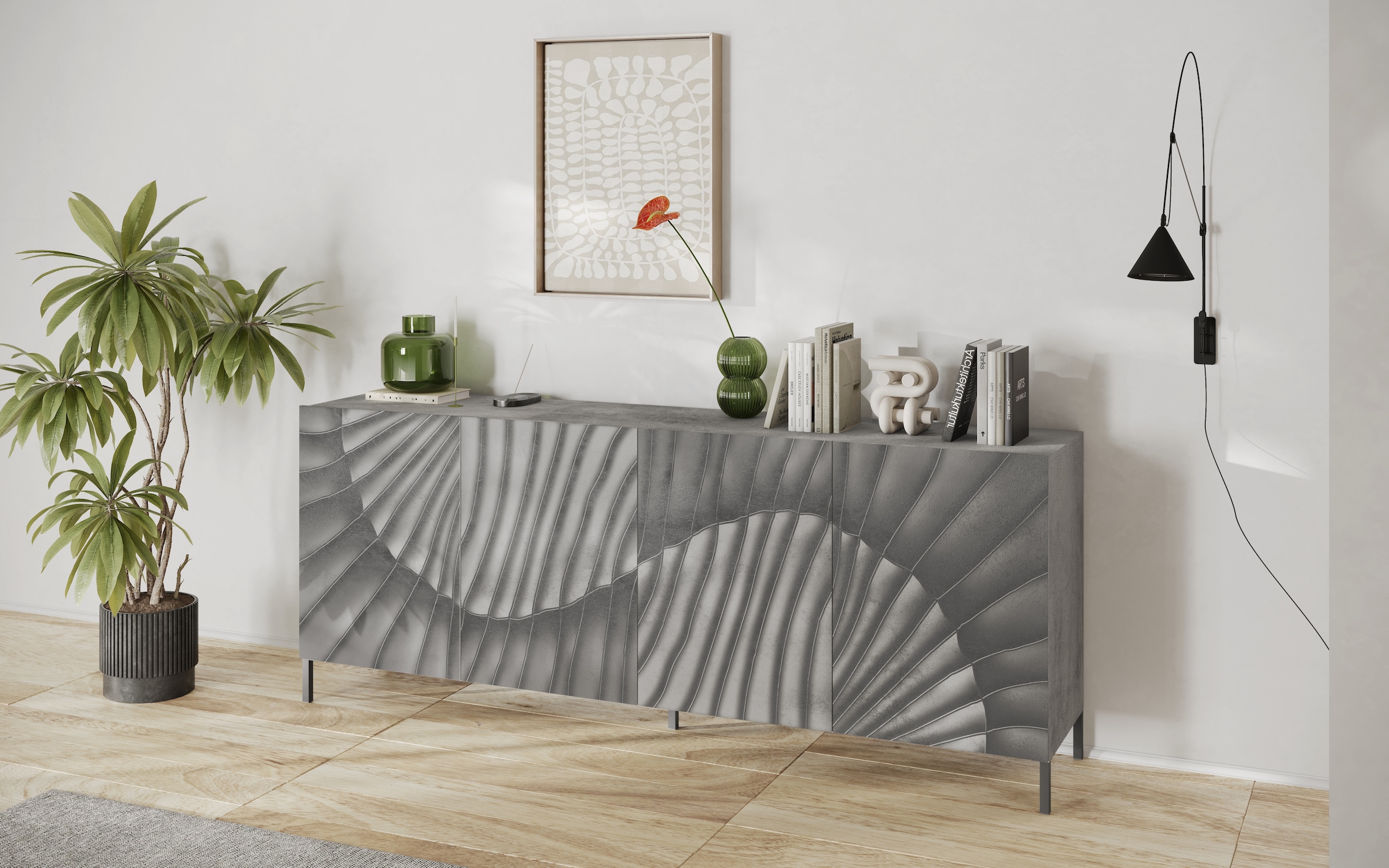 INOSIGN Sideboard »Snake Breite 241 cm, moderne Kommode mit 4 Türen«, Anrichte mit viel Stauraum, Front mit besonderem Siebdruck