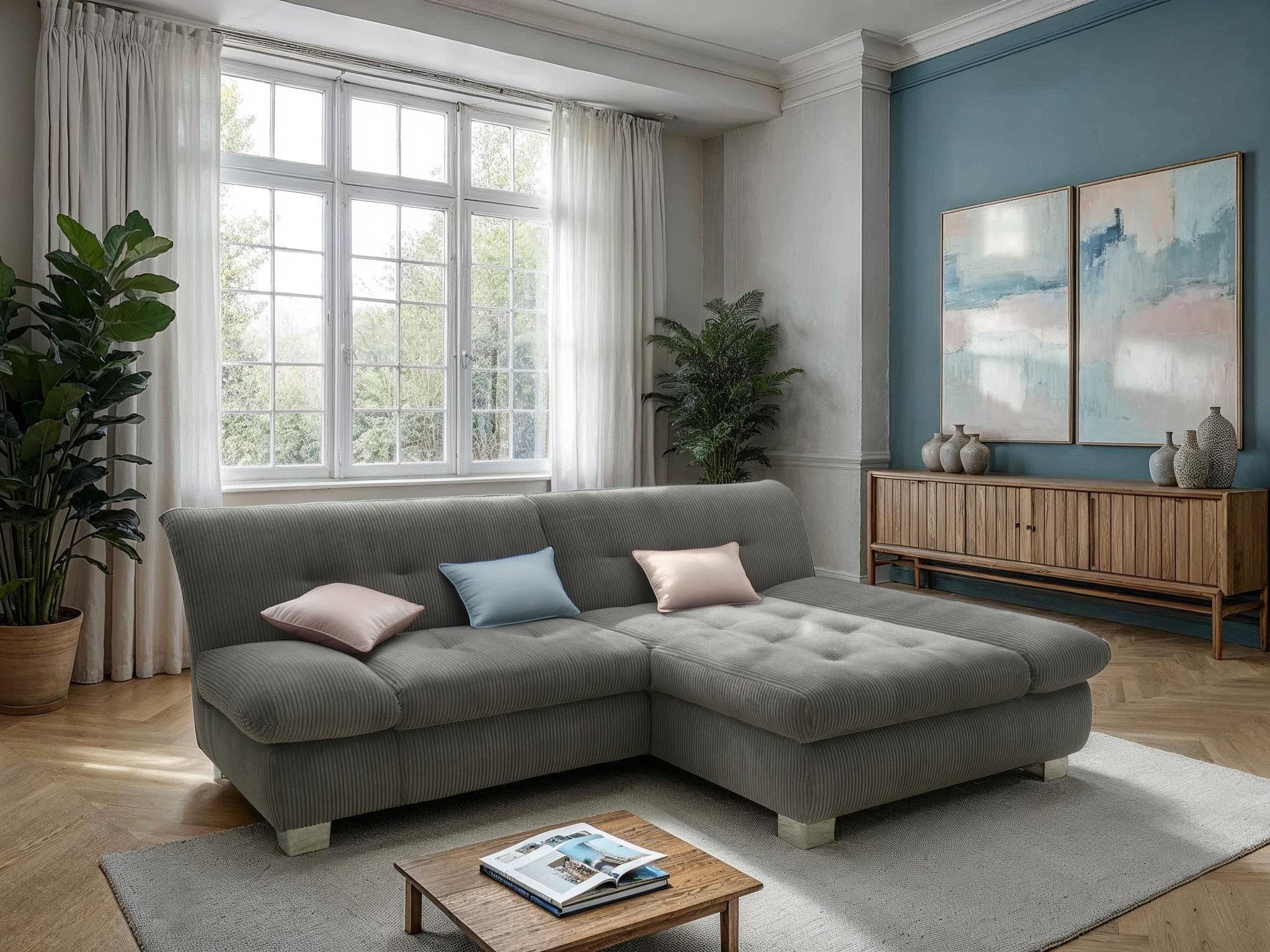 DOMO collection Ecksofa "100031 234x157 cm, kompakt, komfortabel & bequem, L-Form" whlw. mit Bettfunktion und Armteilverstellung