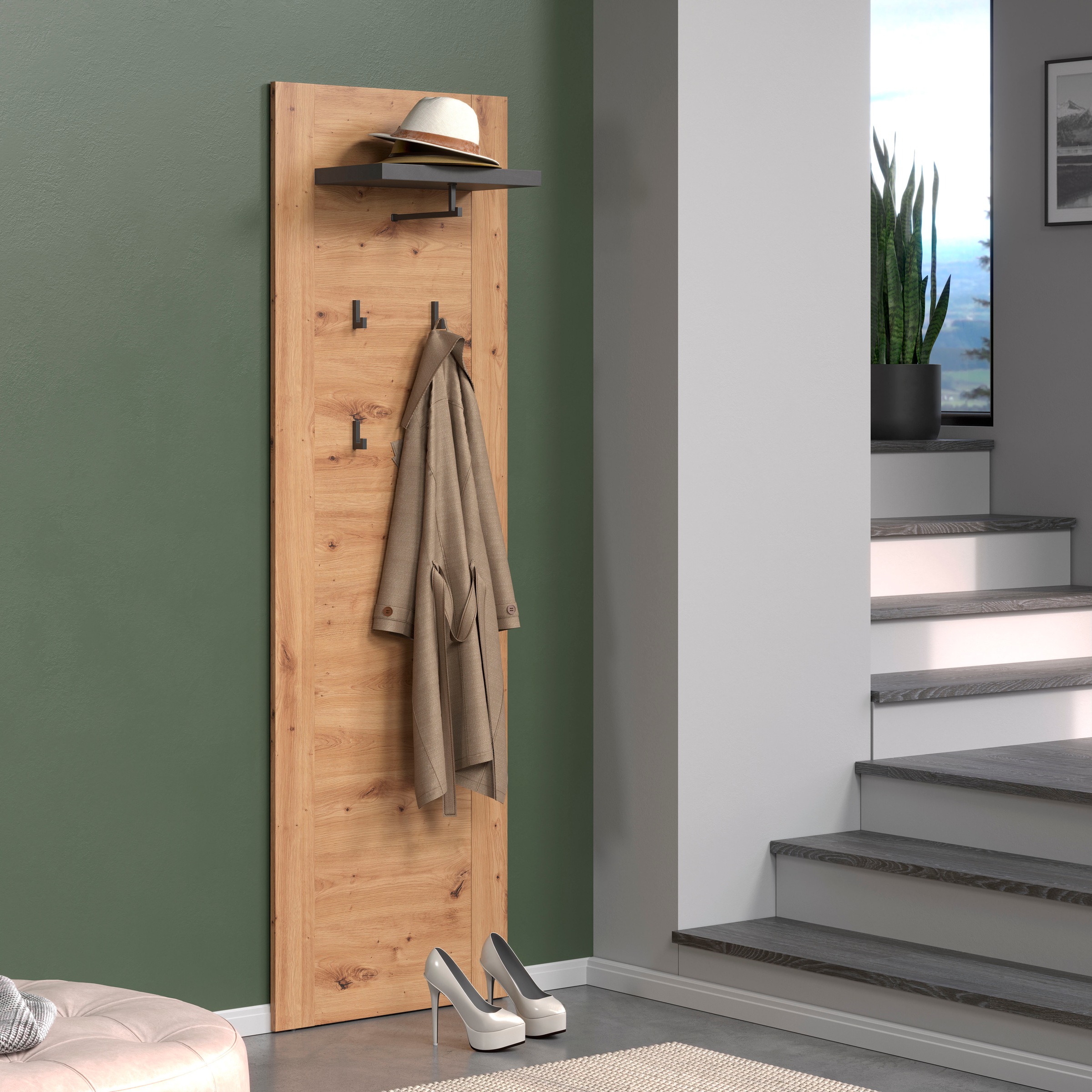 Home affaire Garderobenpaneel »Ambres«, Matte, hellbraune Echtholzoptik, ca. 62 cm breit, Hutablage, Melamin