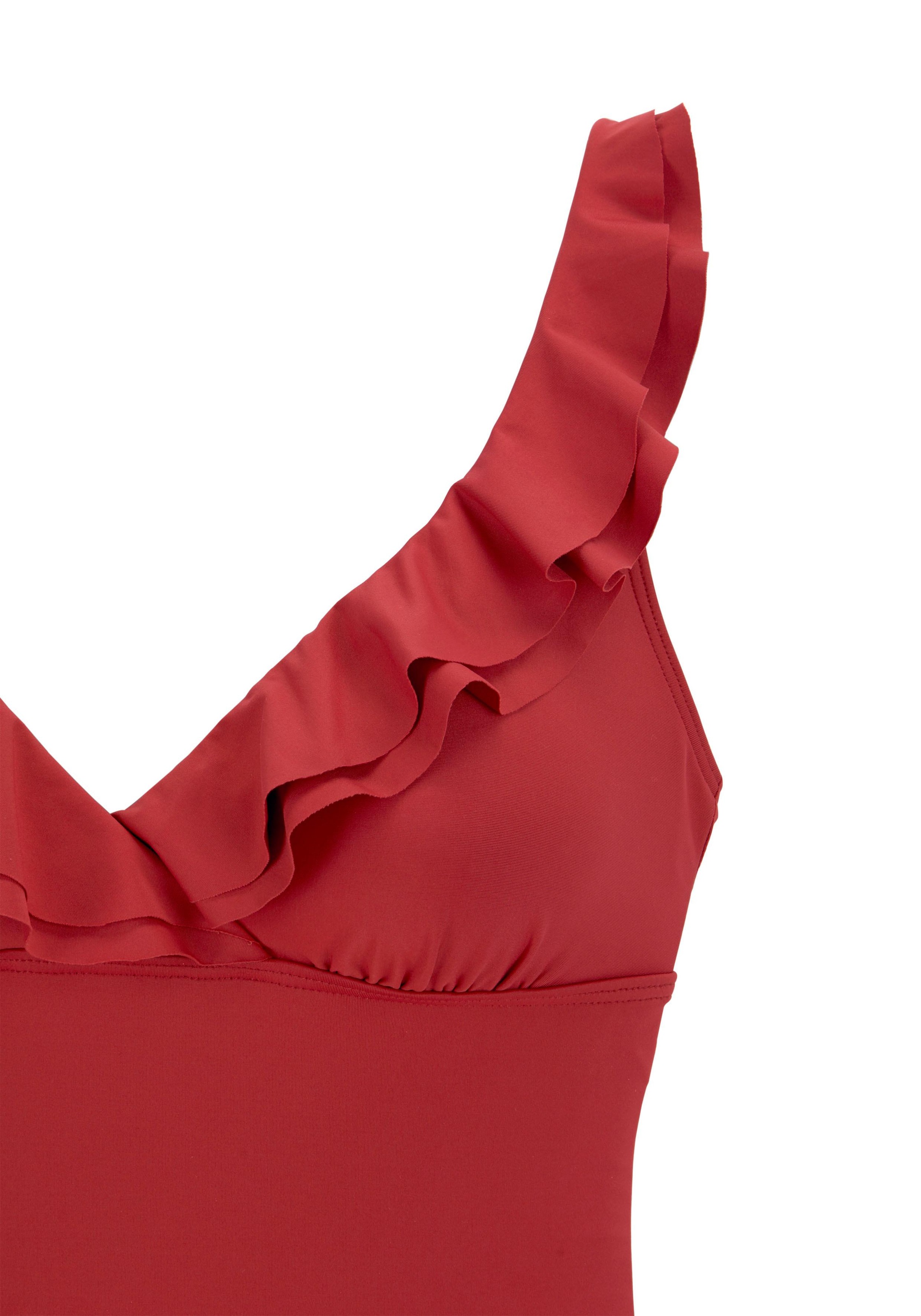Badeanzug JETTE, Damen, Gr. 42, Cup C, rot (rostrot), Polyamid, unifarben, Badeanzüge Badeanzug, mit eleganter Rüsche und Shaping-Effekt 3