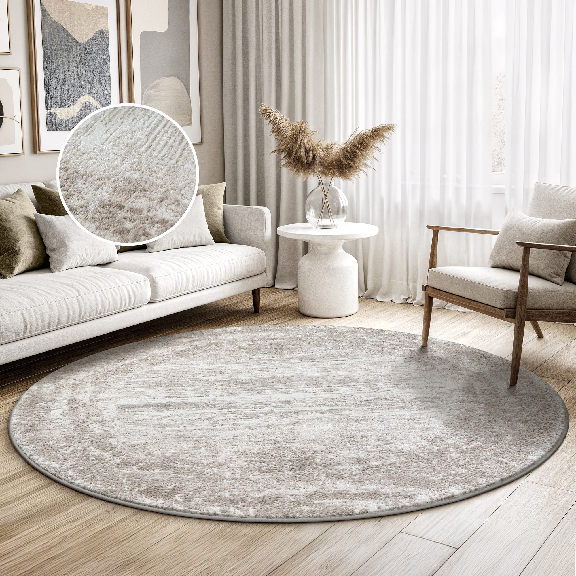 Sanat Teppich "Harmony 3215, auch als Läufer und in Rund" rund 12 mm Höhe Wohnzimmer, Kurzflor, modern, Bordüre, Schlafzimmer