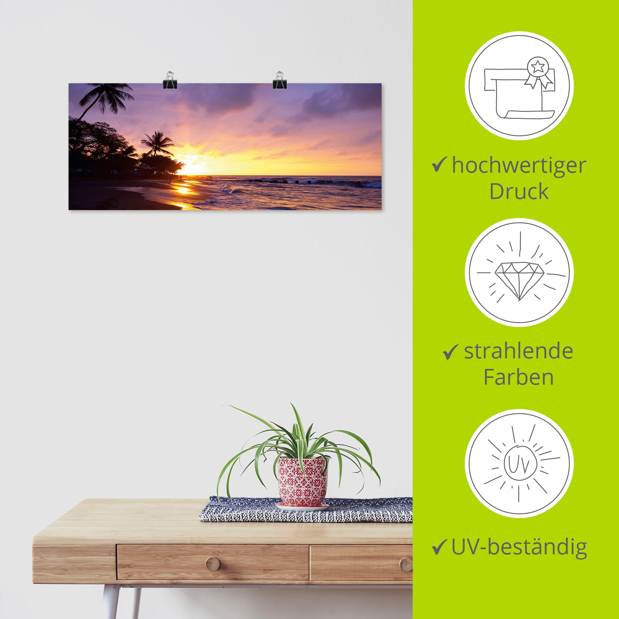 Artland Wandbild »Tropischer Strand«, Sonnenaufgang & -untergang, (1 St.), als Alubild, Outdoorbild, Leinwandbild, Poster, Wandaufkleber