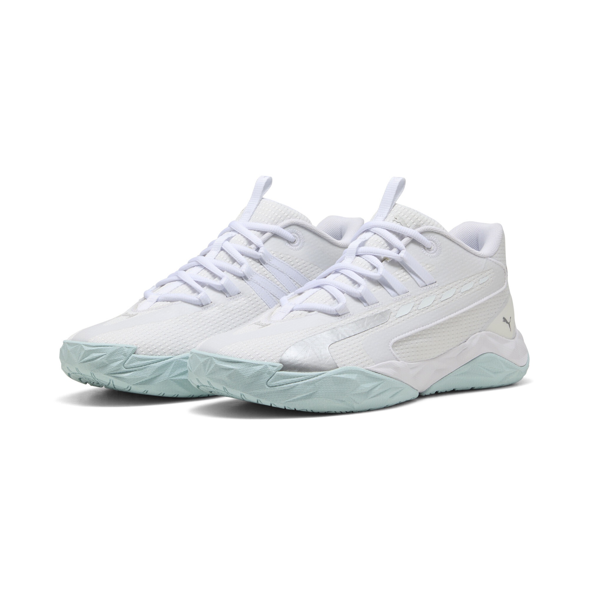 PUMA Basketballschuh "Dagger 2 Mid Basketballschuhe Erwachsene", Gr. 46weiß silber feather gray metallic, Obermaterial: Synthetik, Textil; Futter:
