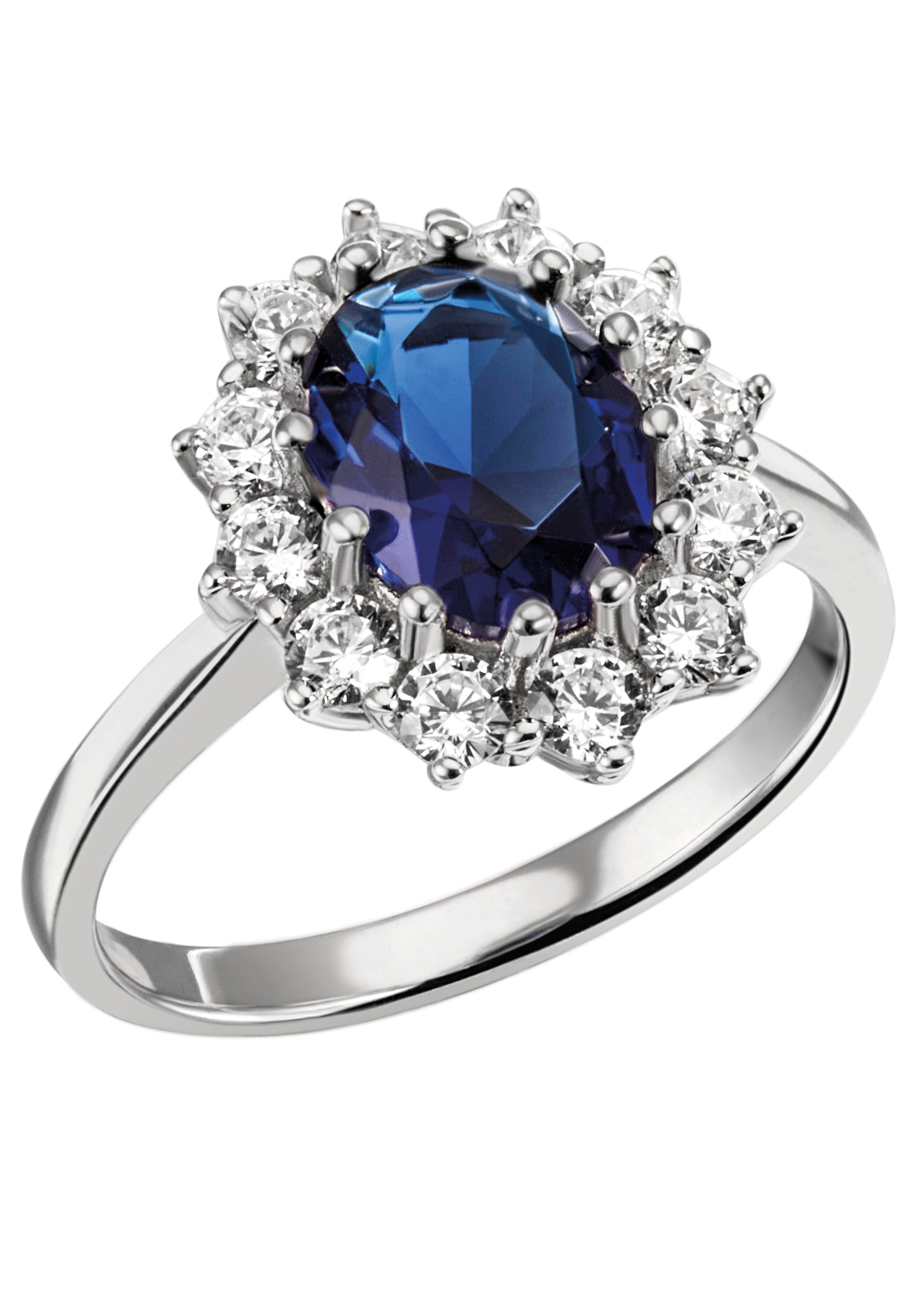 Fingerring FIRETTI "Schmuck Geschenk Silber 925 Damenring Lady D Diana Royal" Gr. 56, blau (silberfarben, saphirblau, kristallweiß), Fingerringe, Damen, 56, Silber 925 (Sterlingsilber), 2,1mm, Fingerring, mit Zirkonia (synth.), Glasstein