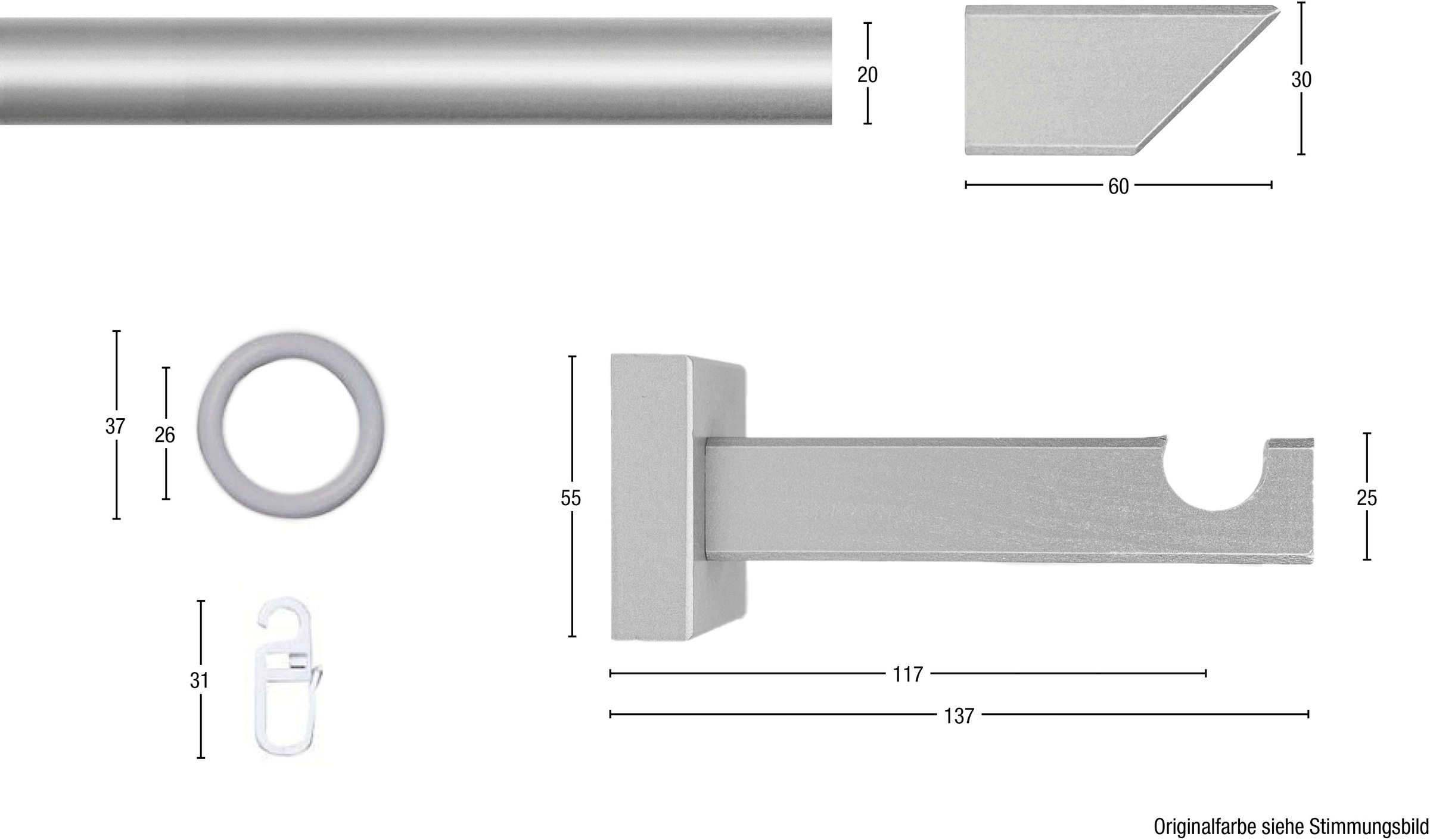 Thumbnail - GARESA Gardinenstange "CUBUS" Ø 20 mm 1 läufig-läufig Wunschmaßlänge Vorhanggarnitur, verlängerbar, Endknopf abgeschrägt...
