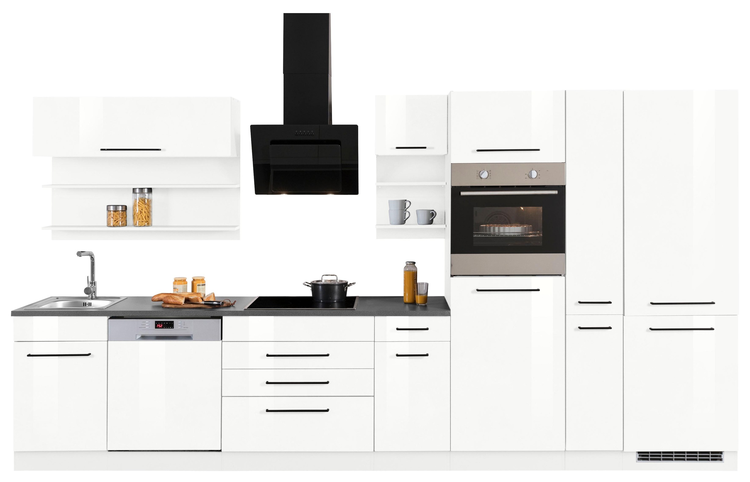 KOCHSTATION Küchenzeile »KS-Tulsa«, ohne E-Geräte, Breite 380 cm, schwarze Metallgriffe, MDF Fronten