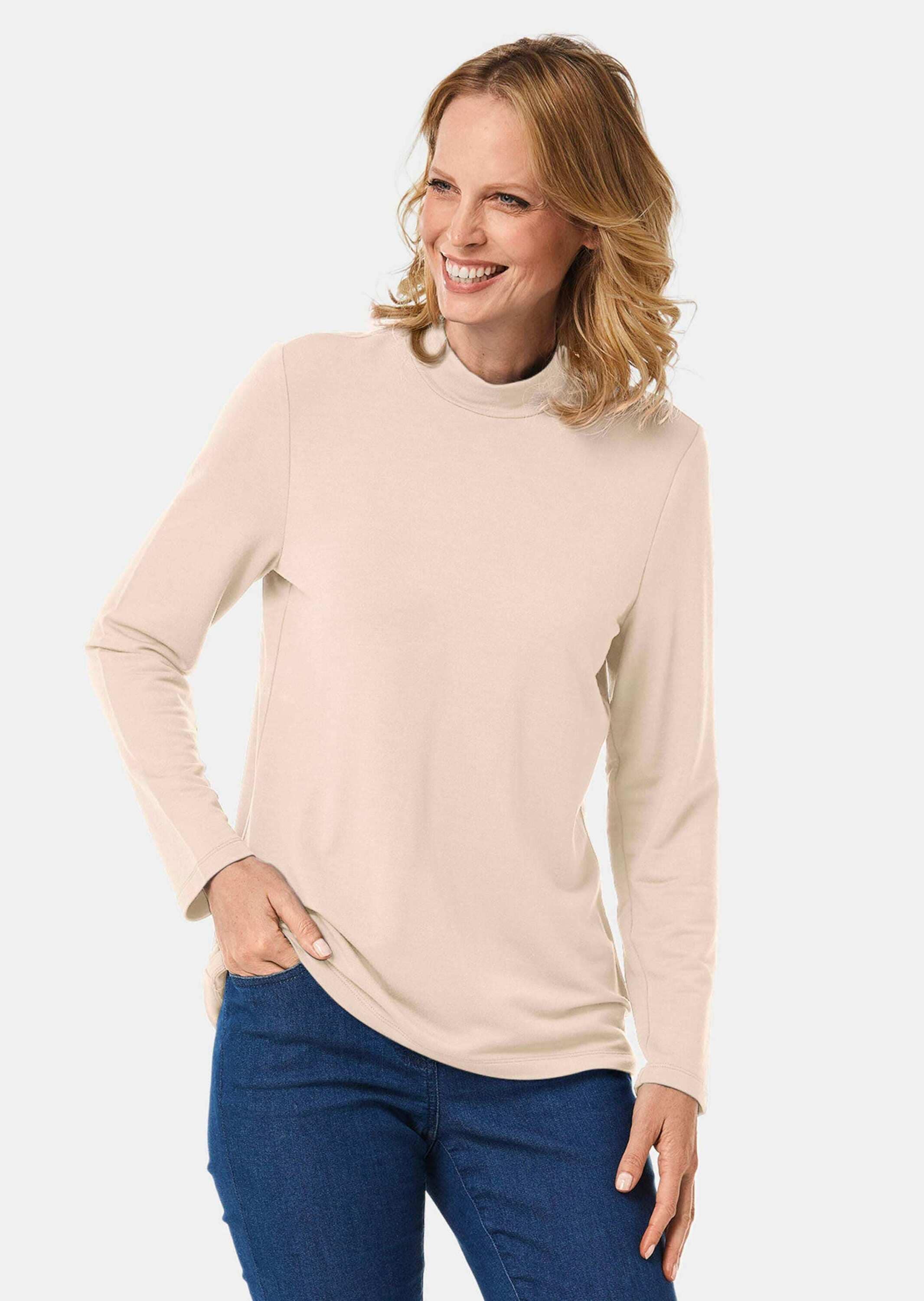 GOLDNER Longpullover »Stehbundshirt Stehkragenshirt mit Langarm«