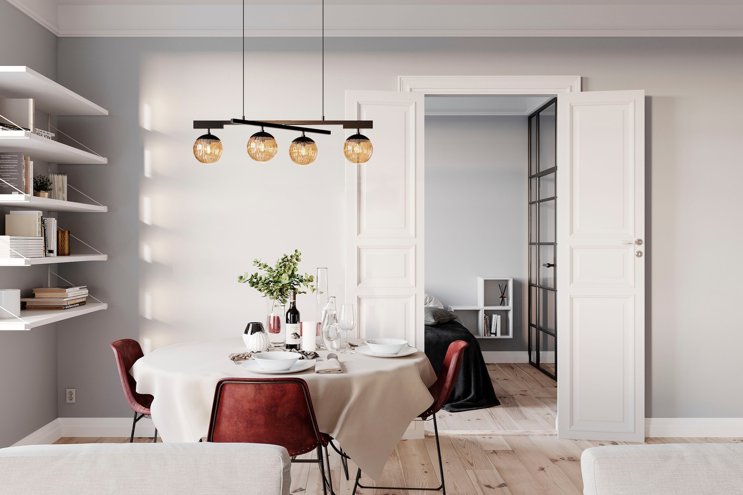 By Rydens Pendelleuchte »Labelle«, 4 flammig, Leuchtmittel E14 | ohne Leuchtmittel, Pendelleuchte mit verstellbarem Arm
