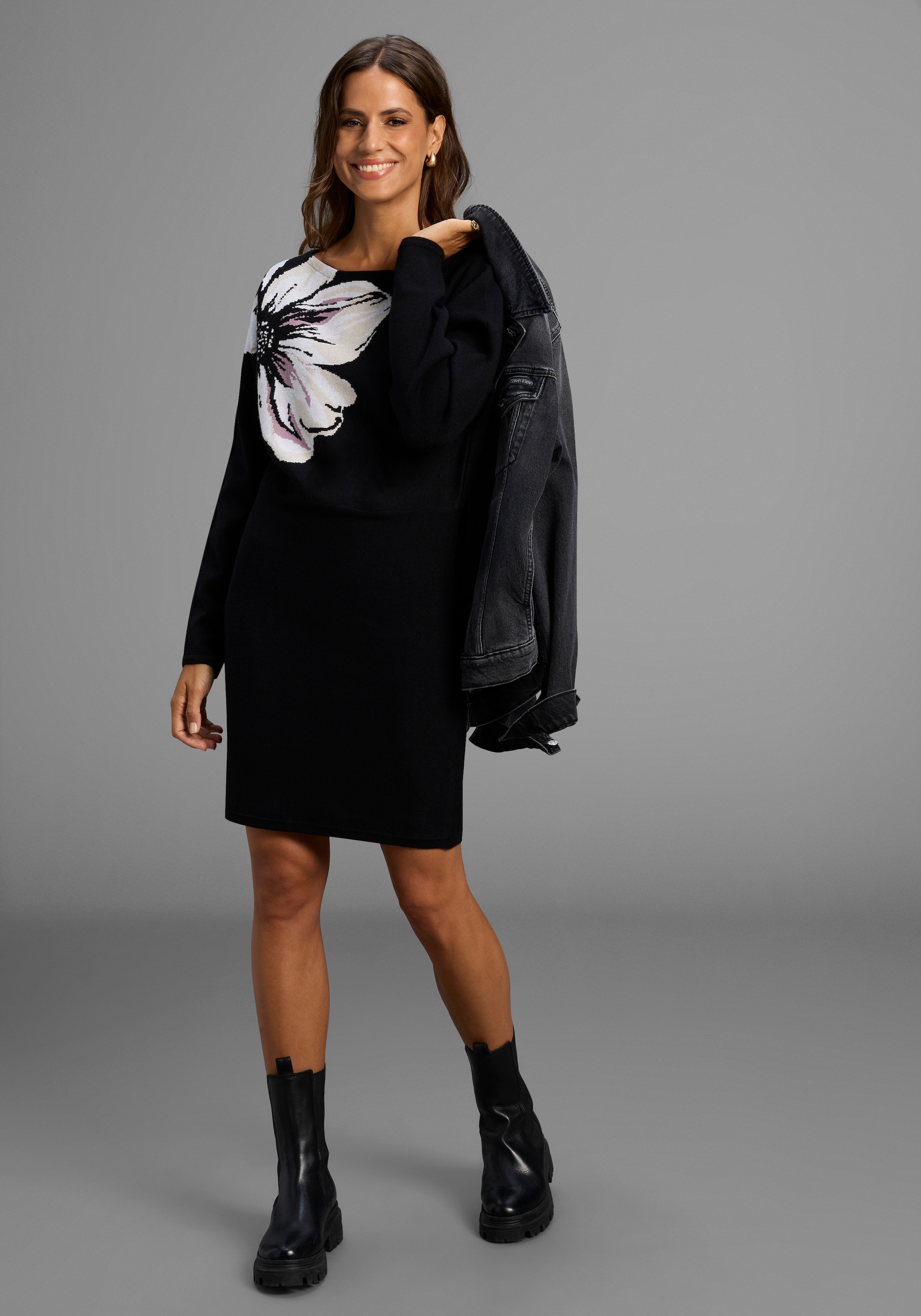 Laura Scott Strickkleid, mit tollem Blumen-Strickmuster günstig online kaufen