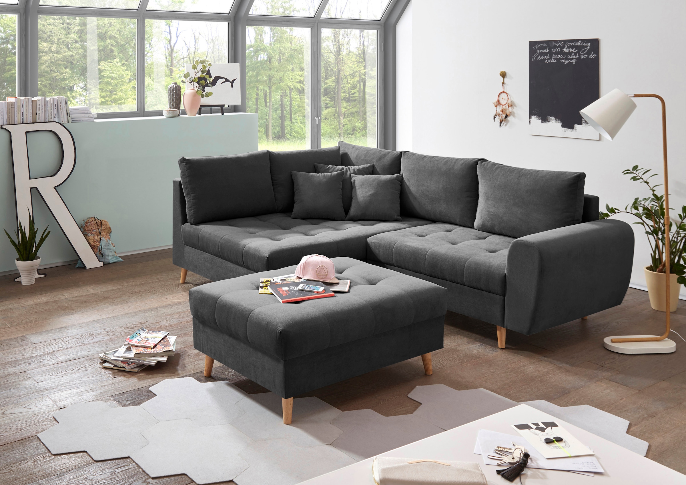 ED EXCITING DESIGN Ecksofa "Alice L-Form" mit Hocker & 3 Zierkissen günstig online kaufen