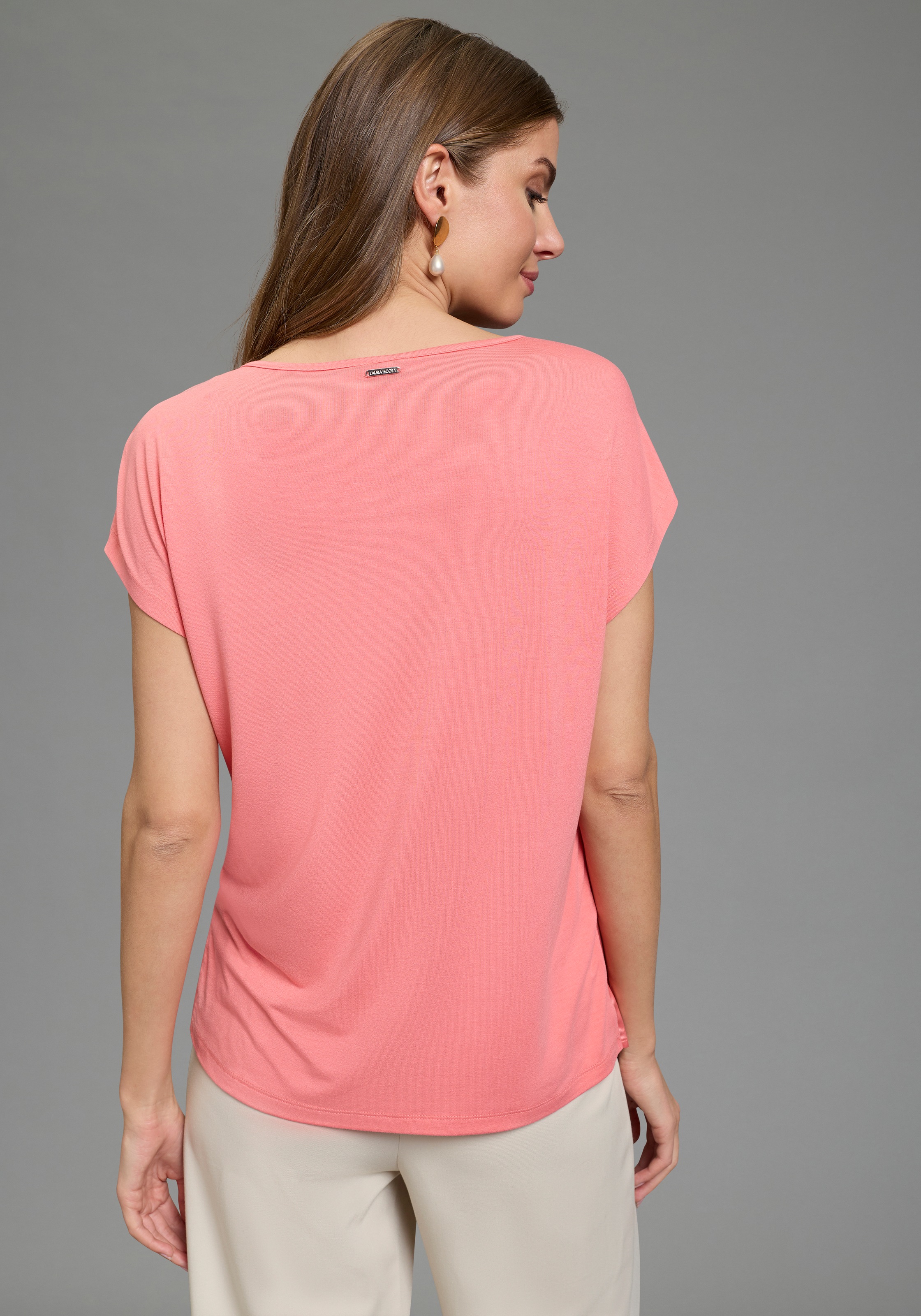 Laura Scott Shirtbluse Oversize, Kurzarm, hüftlange Schnittform, Rundhalsau günstig online kaufen