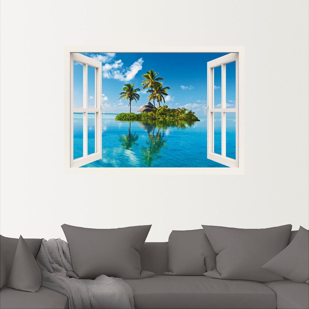 Artland Wandbild »Fensterblick Insel Palmen Meer«, Fensterblick, (1 St.)