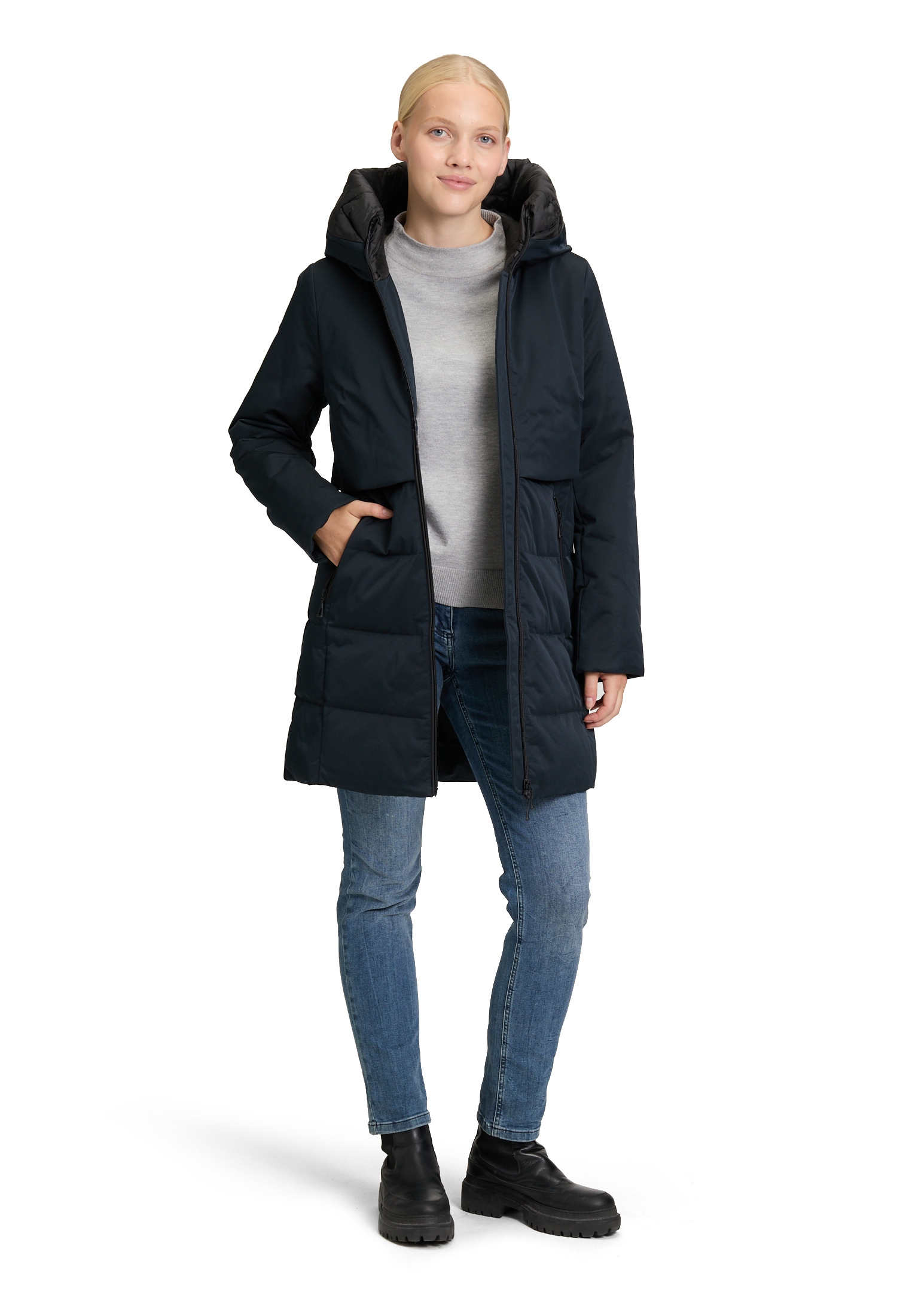 Amber & June Winterjacke »Amber & June Damen Wintermantel mit Kapuze«, mit Kapuze