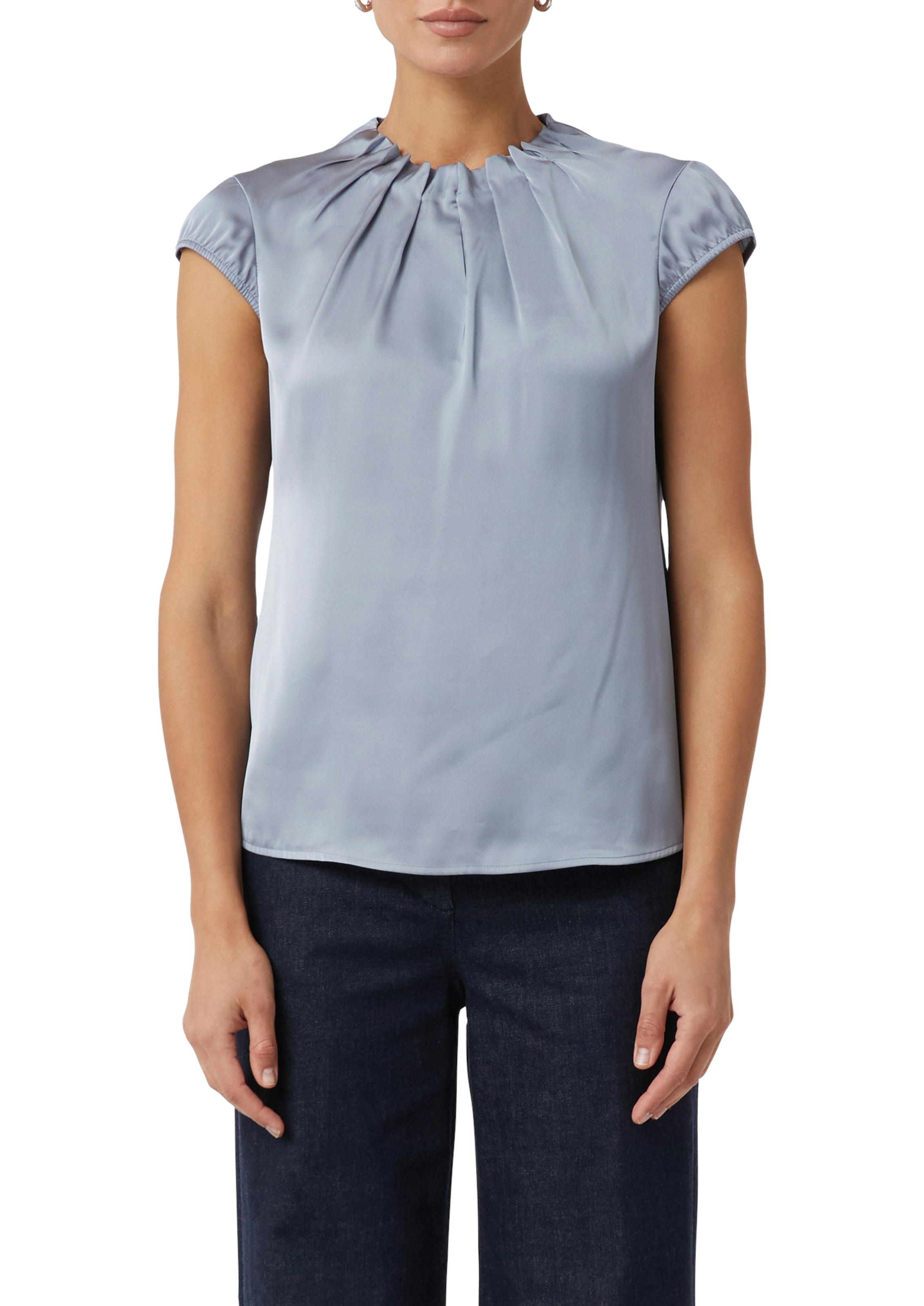 Comma Shirtbluse, Satin, mit gerafftem Stehkragen günstig online kaufen