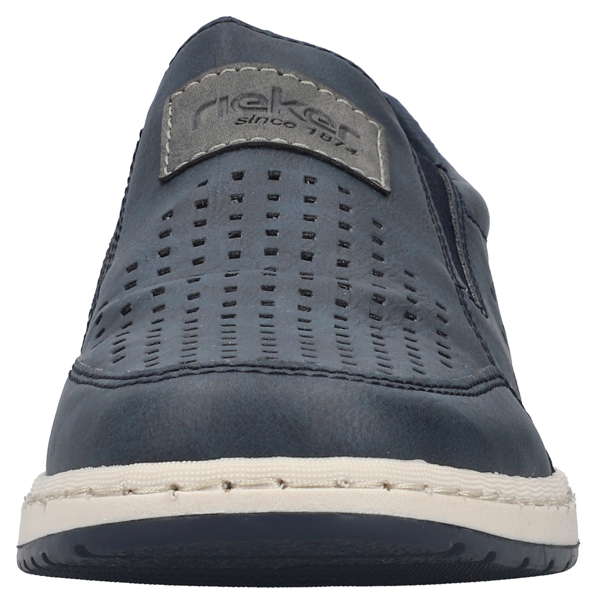 Slipper RIEKER, Herren, Gr. 44, blau (blau, grau), Lederimitat, Schuhe Slipper, Slip-on Sneaker, Loafer, Komfortschuh mit Gummizug für guten Sitz 3