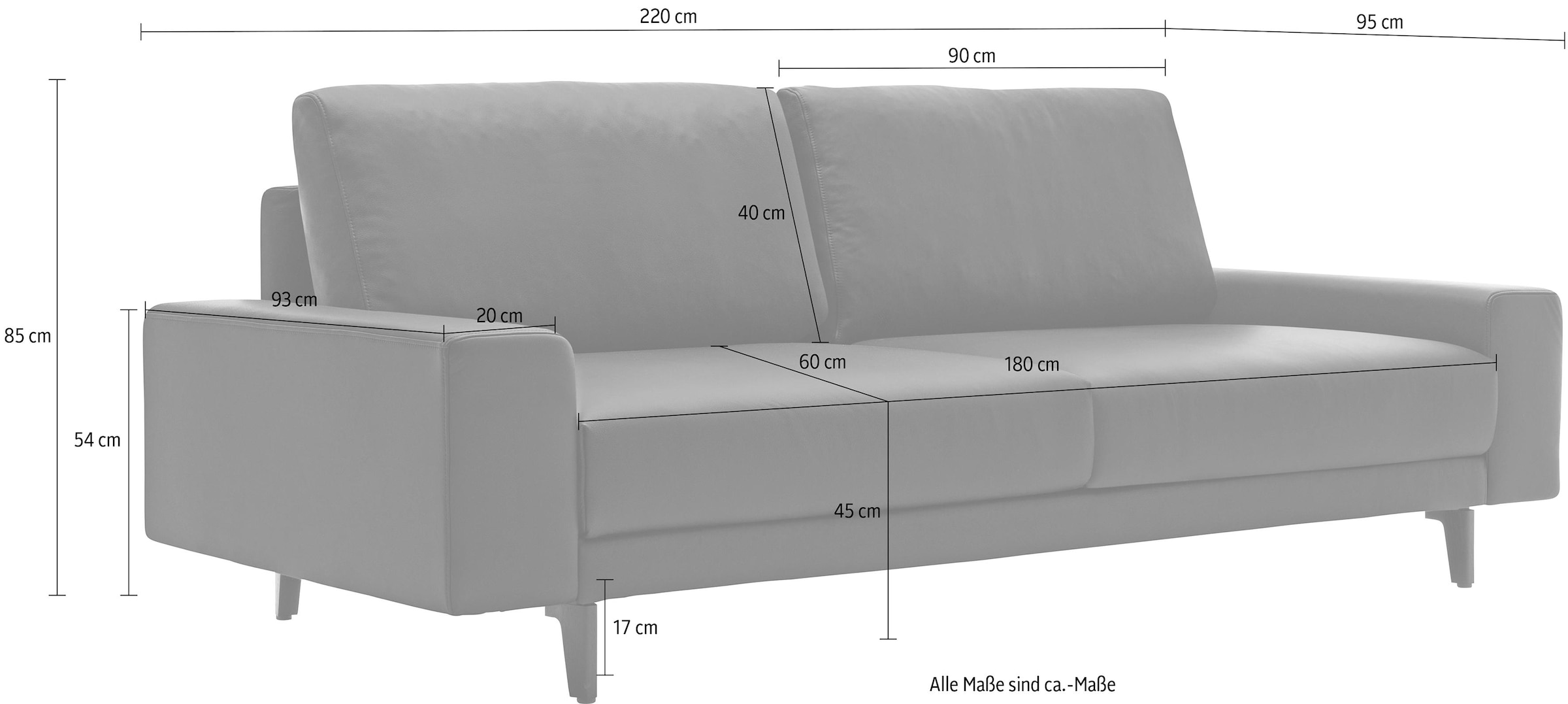 hülsta sofa 3-Sitzer »hs.450«, Armlehne breit niedrig, Alugussfüße in umbragrau, Breite 220 cm