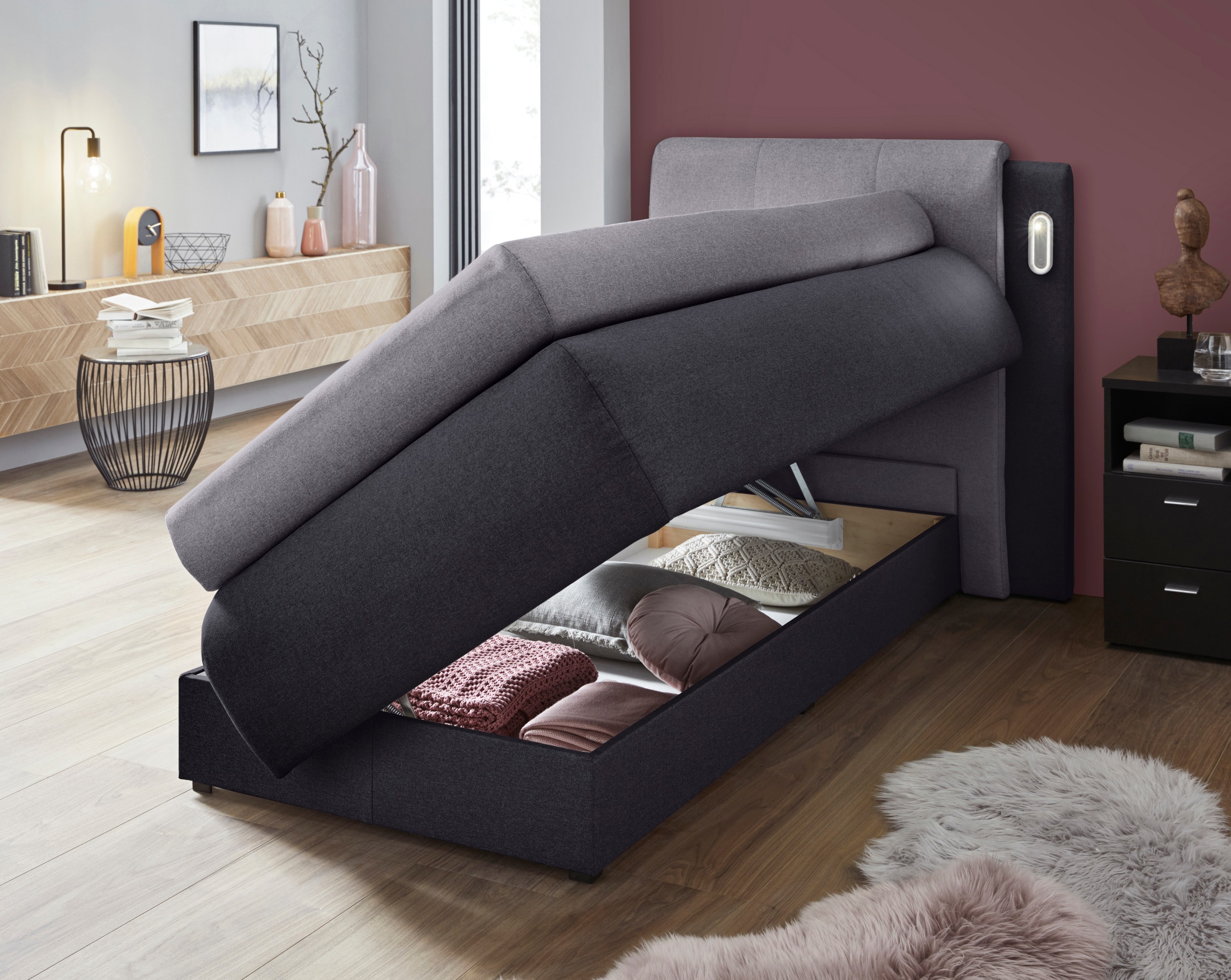 COLLECTION AB Boxspringbett »Borna«, inklusive Bettkasten, LED-Beleuchtung und Topper