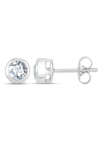 Paar Ohrstecker »925-Sterling Silber rhodiniert glänzend Aquamarine hellblau rund«