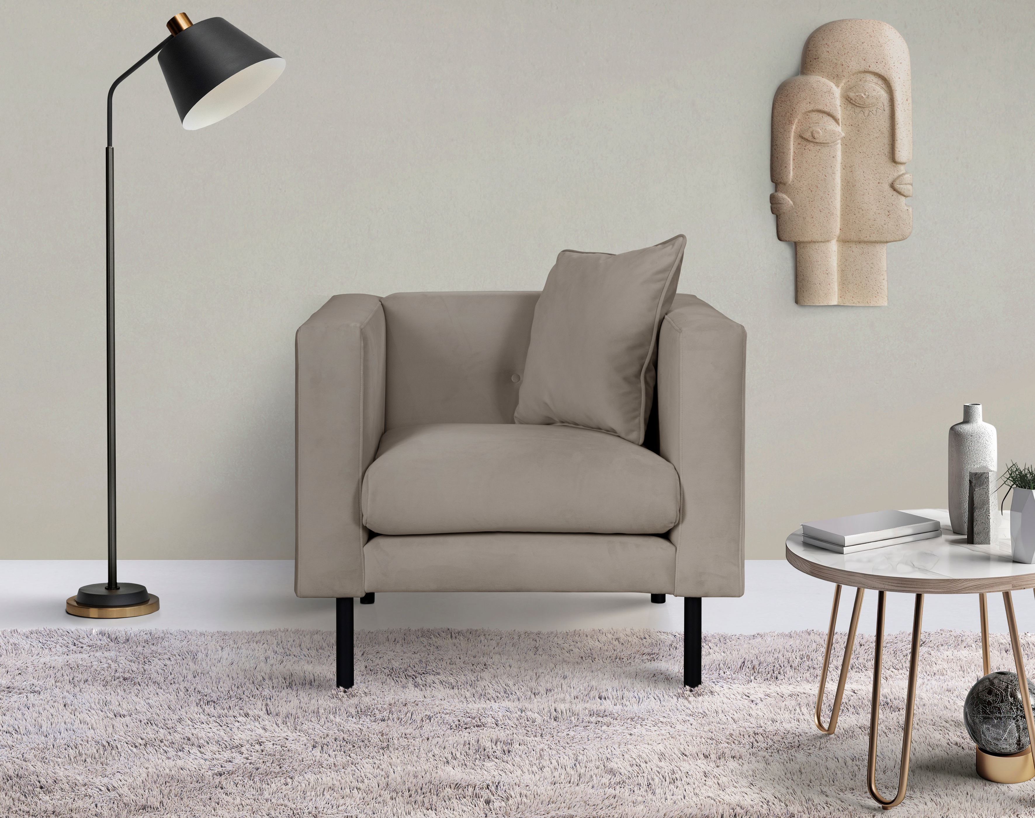 Home affaire Sessel "Lillibeth Cocktailsessel, Loungesessel, Maße B/T/H: 90/74/83 cm" Zierkissen als Wendekissen 45x45 cm, in Samtoptik oder Cord