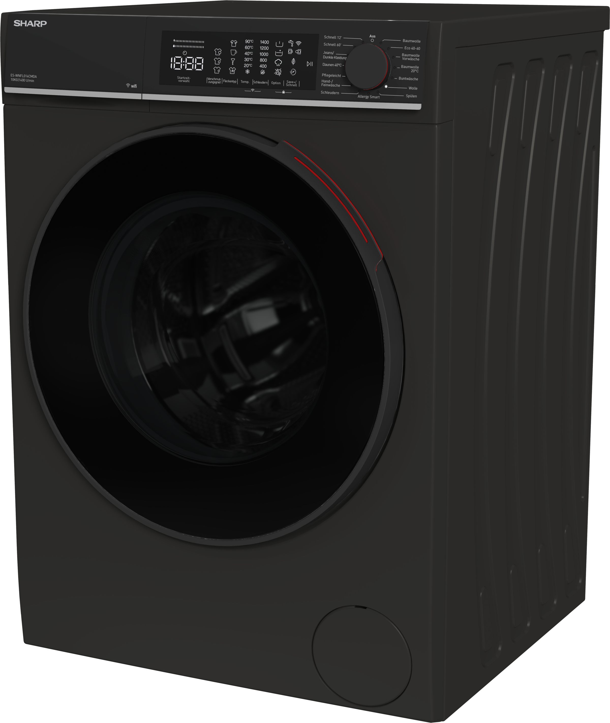Sharp Waschmaschine High Class »ES-WNFL014CMDA-DE«, 10 kg, 1400 U/min, 10kg / +WIFI / A-20% / Fulltouch/Steam/Mat Black