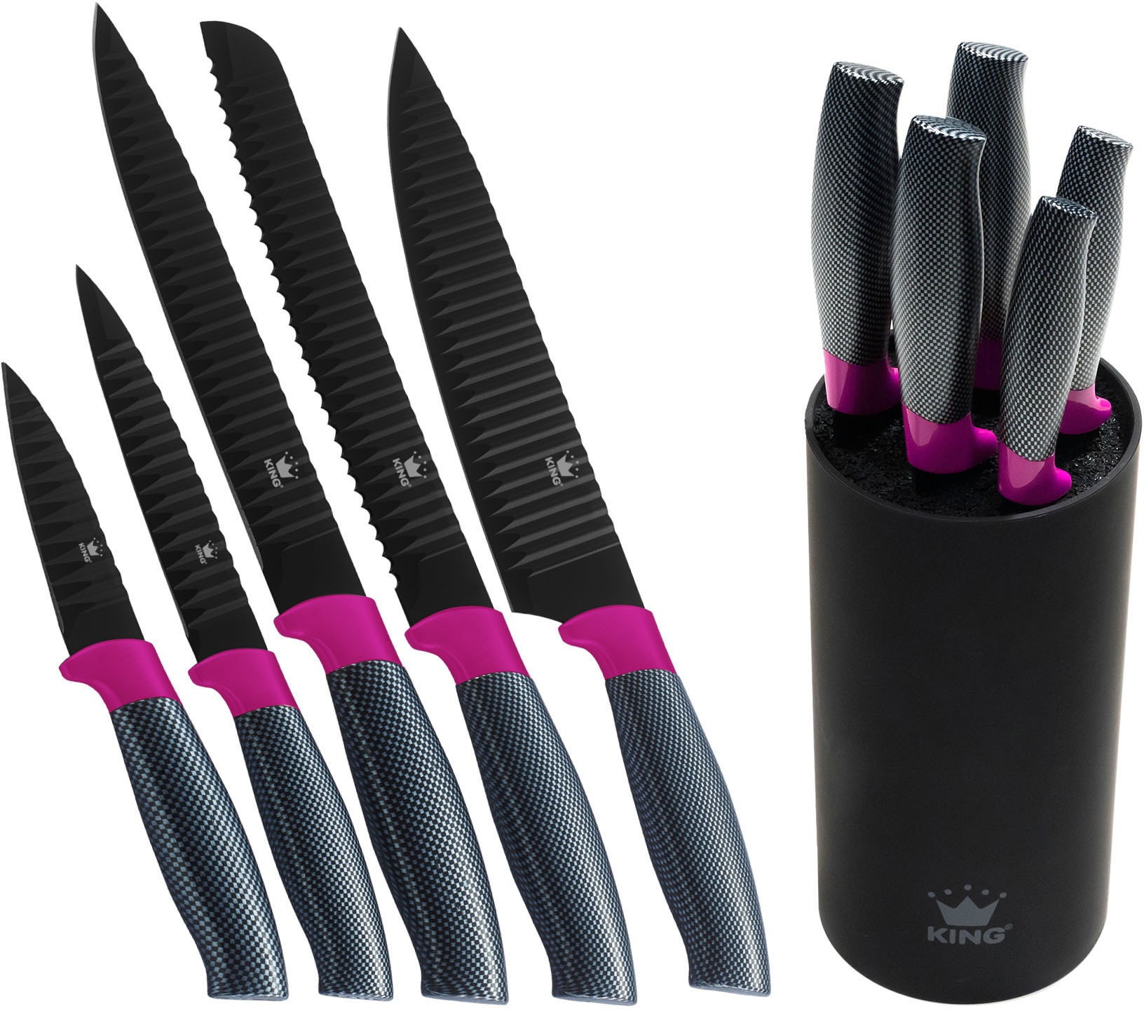 KING Topf-Set, Aluminiumguss, (Set, 11 tlg., 4 Töpfe, 1 Servierpfanne, 4 Deckel, 1 Messerblock, 5 Kochmesser), Induktion