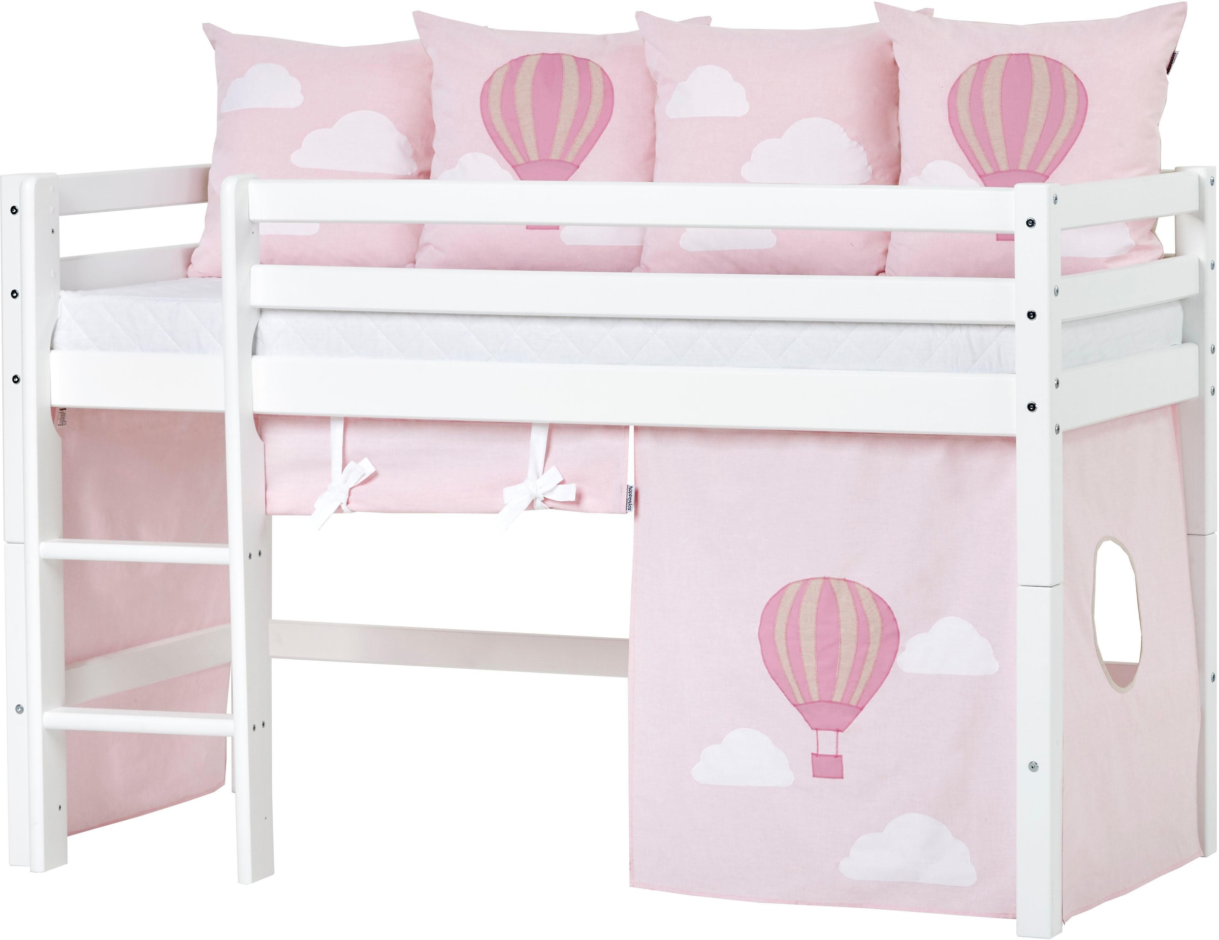 Hoppekids Hochbett »«Ballon»«, mit Matratze & Vorhang, umbaubar, 4Stile