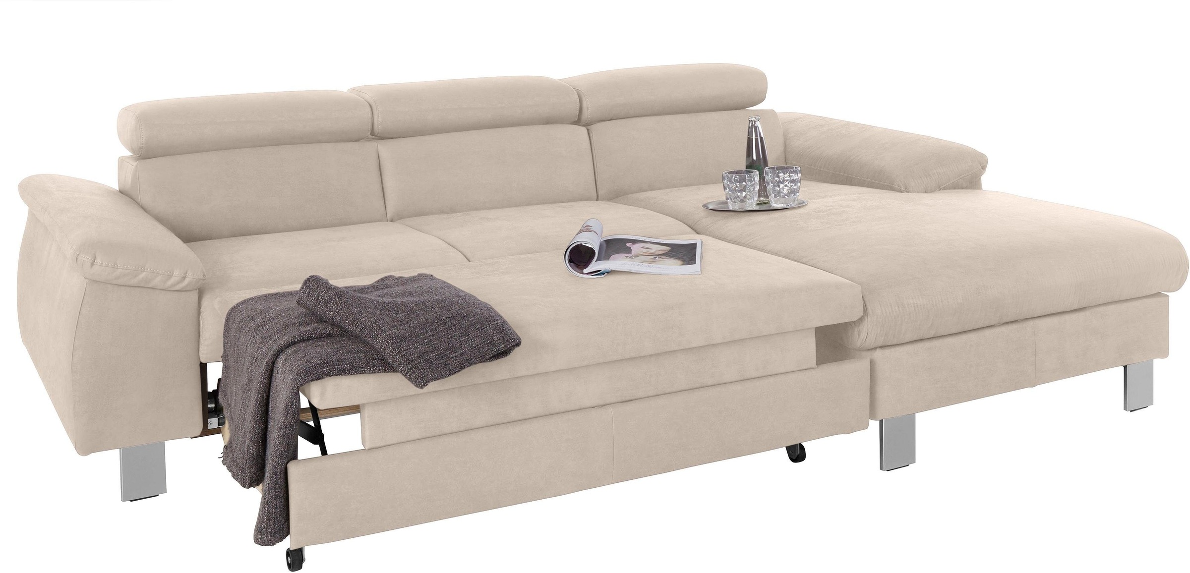 COTTA Ecksofa Komaris, Ecksofa, wahlweise mit RGB-LED-Beleuchtung und Bettfunktion/Bettkasten