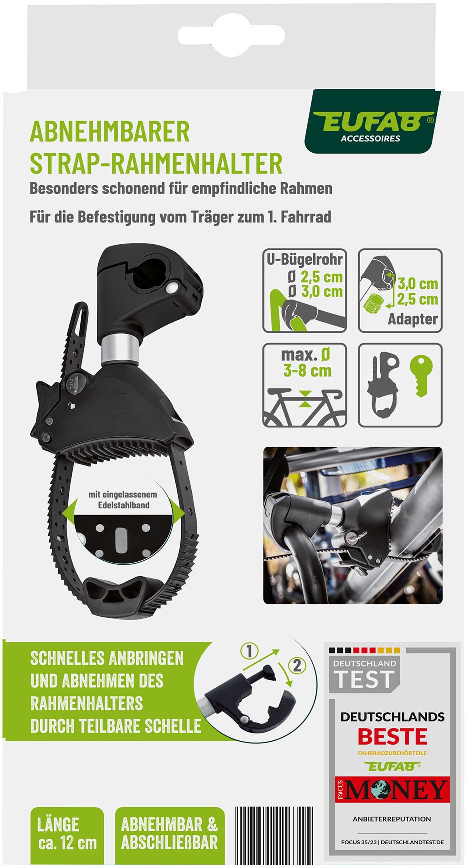 EUFAB Fahrradträger-Rahmenhalter »Strap-Rahmenhalter kurz Ø 25+30mm«