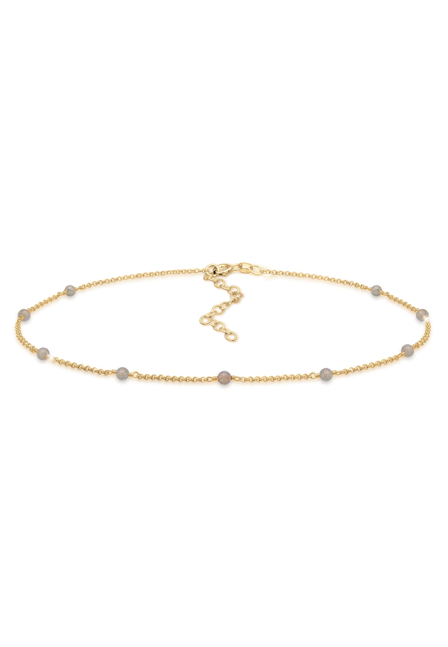 ELLI Damen Choker "Halskette Choker Labradorit Grau 925 Sterling Silber Gold-plated", mit Steinen, Silber 925 (Sterlingsilber), gold, Silber 925