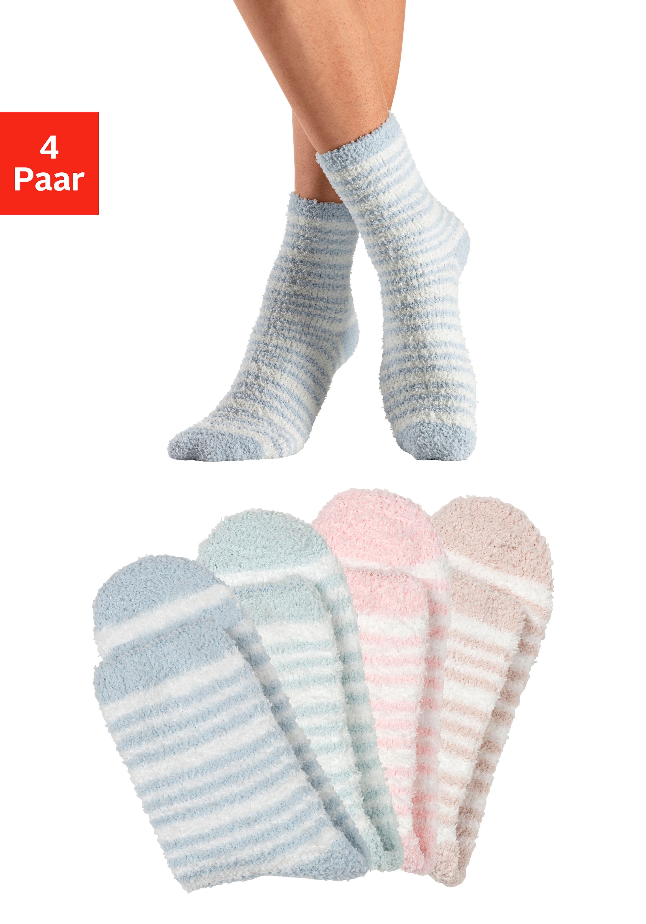 LASCANA Kuschelsocken, (Packung, 4 Paar), aus weicher und warmer Flausch-Qu günstig online kaufen