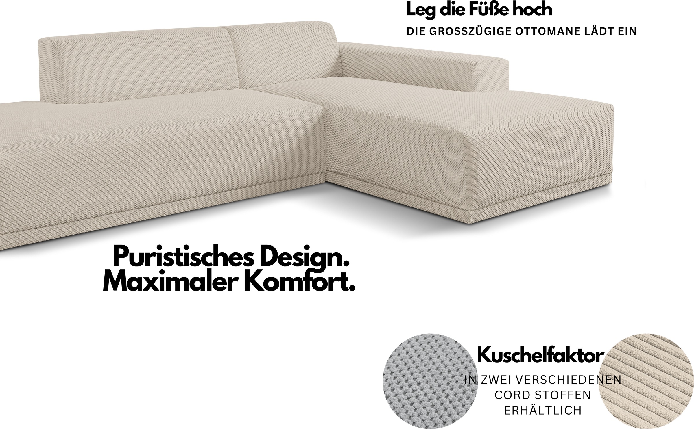 WERK2 Ecksofa »Apollo puristisches Design, Japandi Design, Cord, viel Platz, bequem« Cord, L-Form