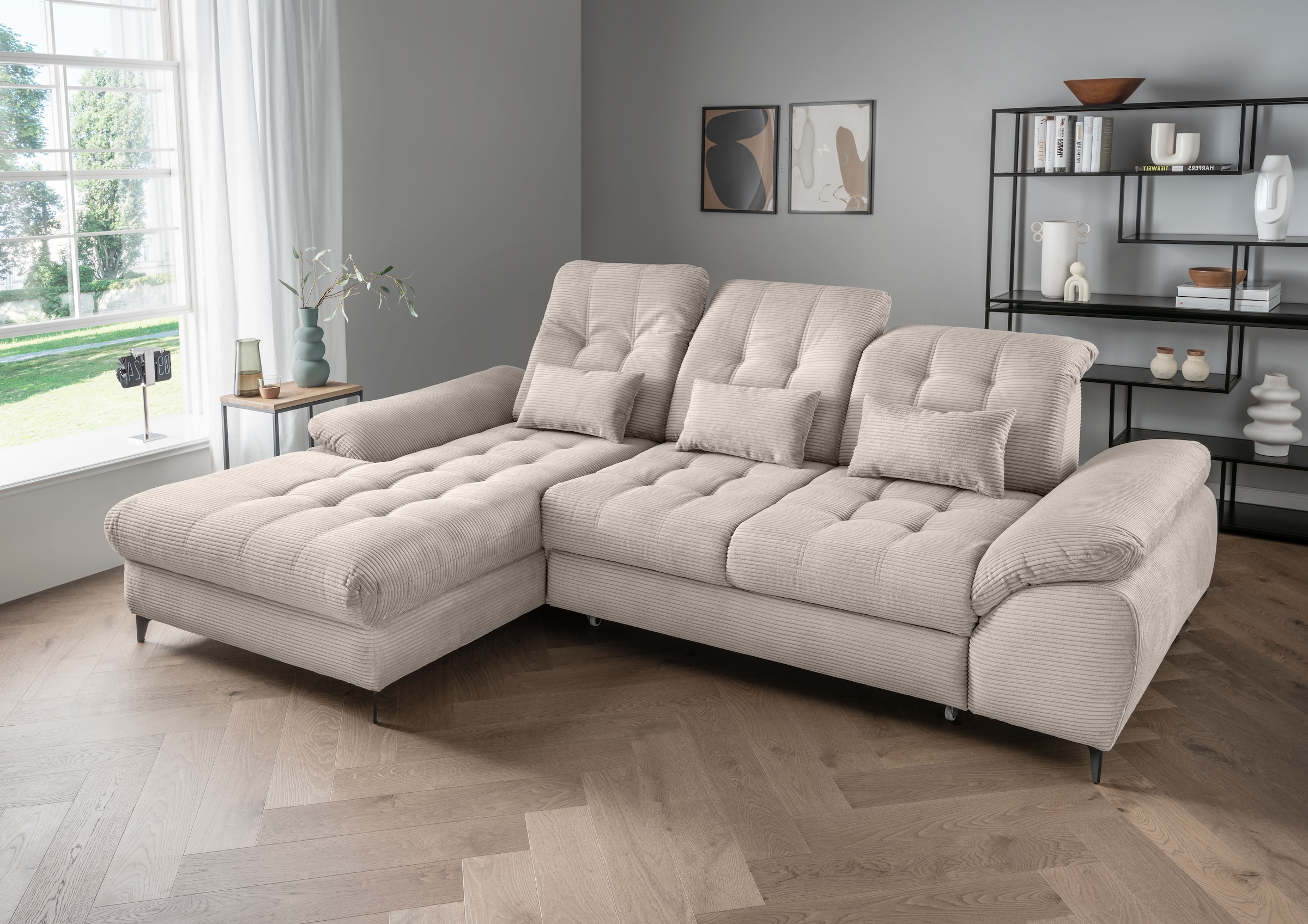 Home affaire Ecksofa »Lazio modern und bequem, schmale Armlehnen, tolle Detailverarbeitung« zwei verschiedene Fußfarben wählbar