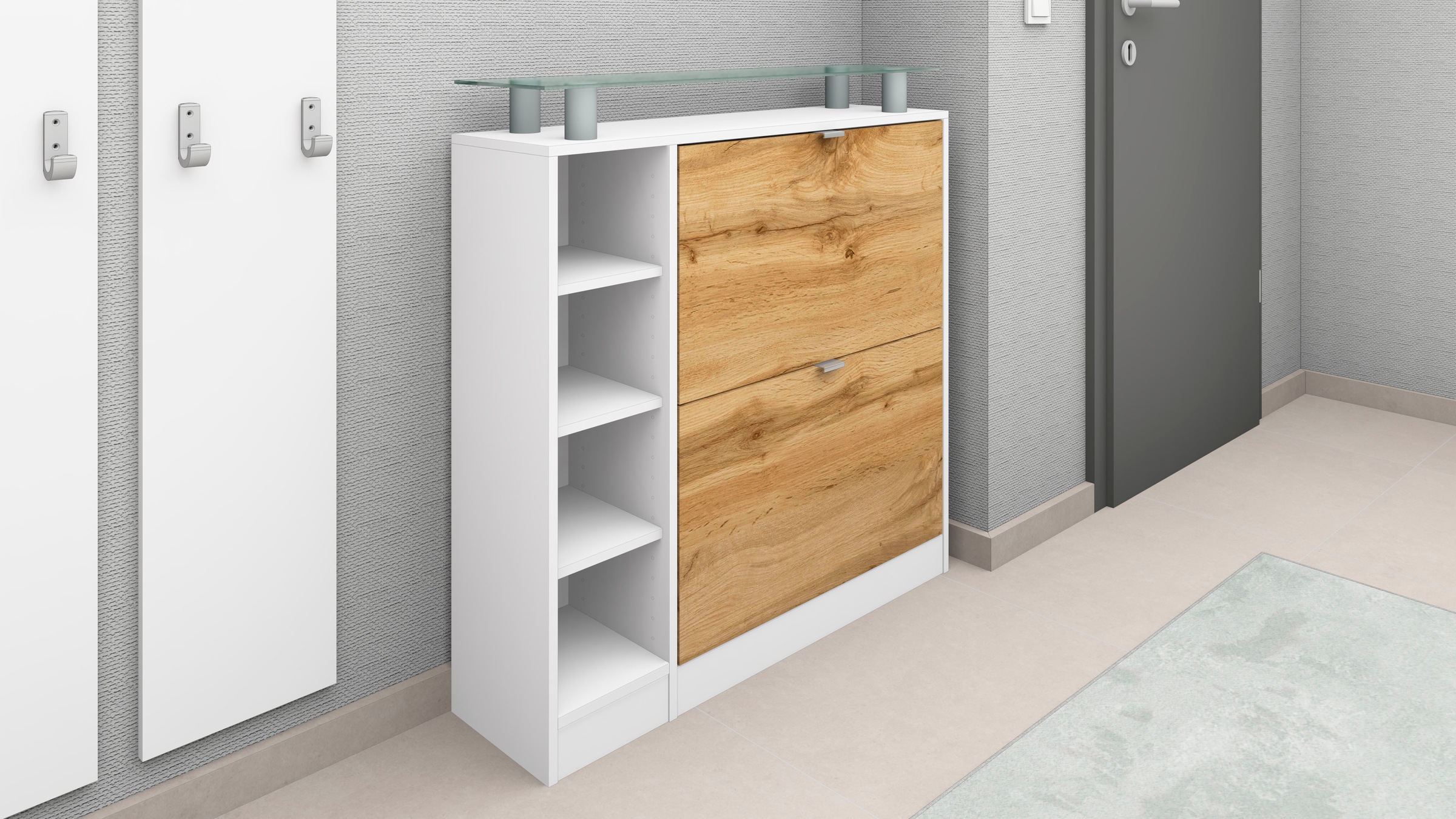 Thumbnail - borchardt Möbel Schuhschrank "Dolly, Schuhregal, Schuhkipper mit Glasablage und Metallgriffen" Breite 89 cm