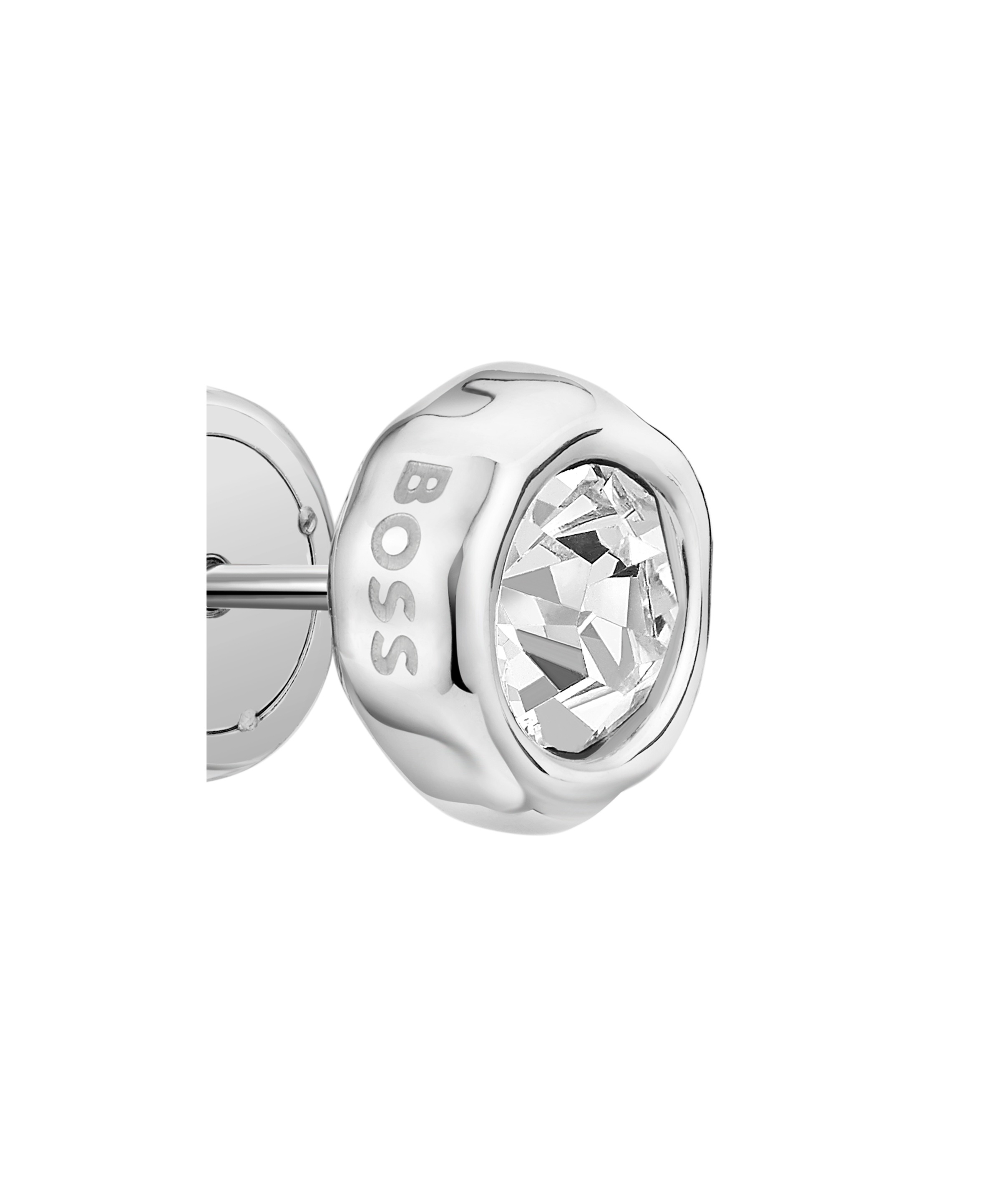 Boss Kassy Precious Stud Earrings Steel Color White 7mm 2