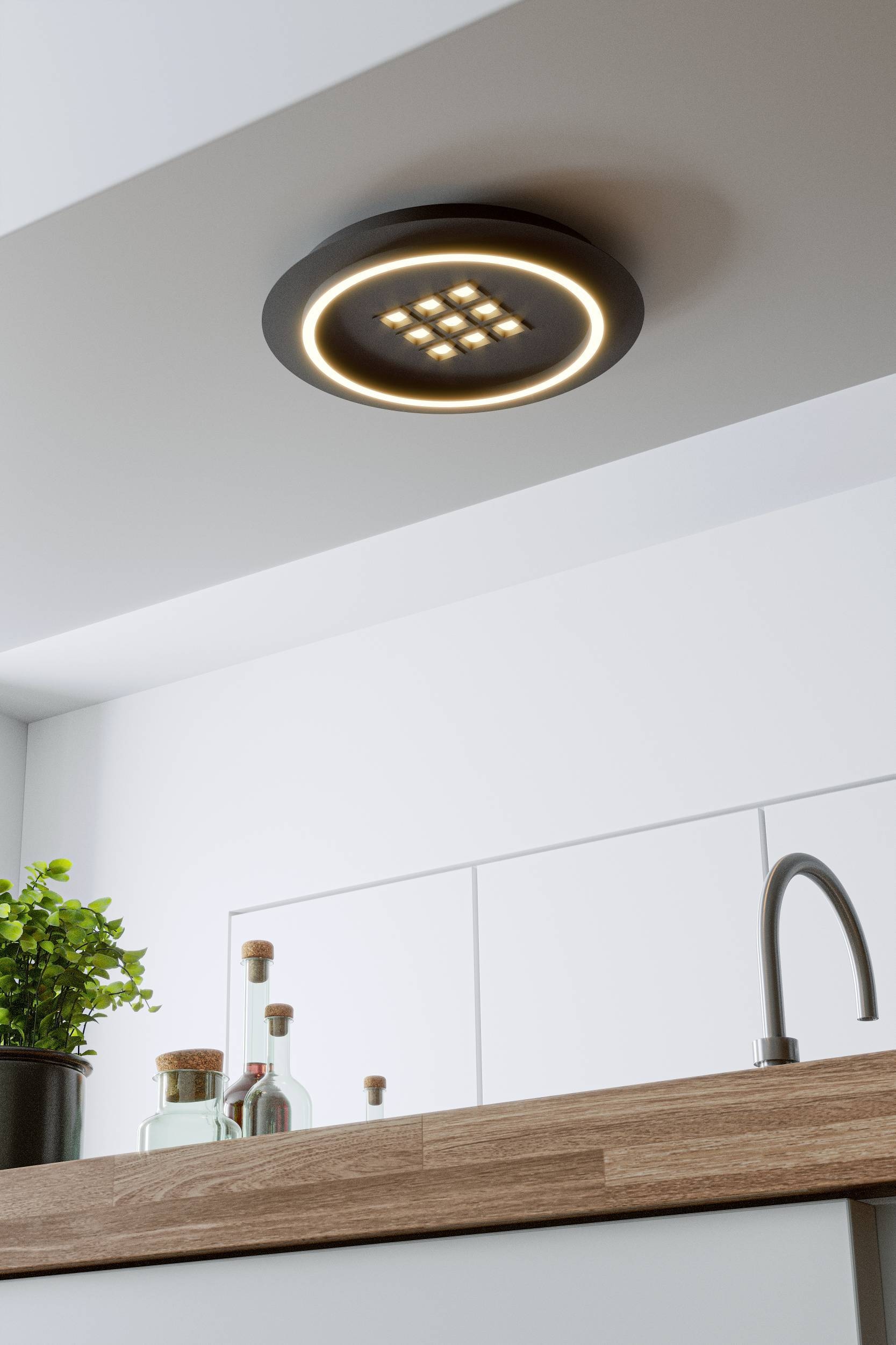 EGLO Deckenleuchte »Balazote Deckenlampe rund aus Metall und Konststoff Lampe Bürolampe« LED-Modul 1 Stk. Kaltweiß | Neutralweiß | Warmweiß Wand-/Deckenleuchte - H5 x Ø38 cm - schwarz - 1X20,5W;9X0,9W inkl.