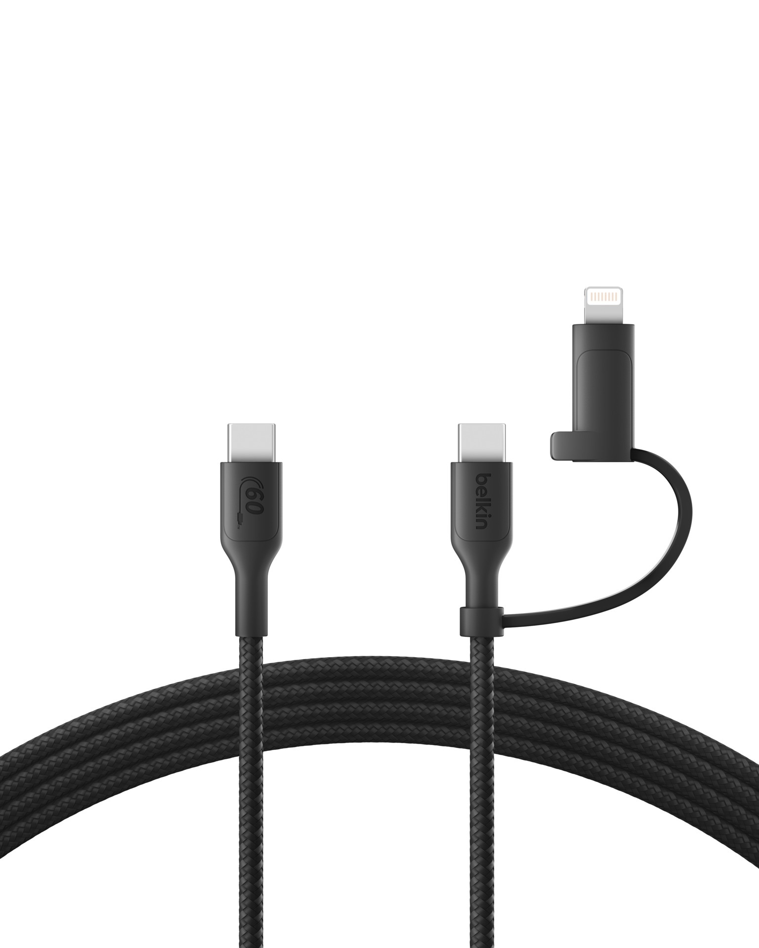 Belkin Lightningkabel »BoostCharge Pro 2-in-1-Kabel mit USB-C-Stecker und Lightning Connector« Lightning | USB-C 150 cm geflochtene Ummantelung, USB-IF und MFi-zertifiziert