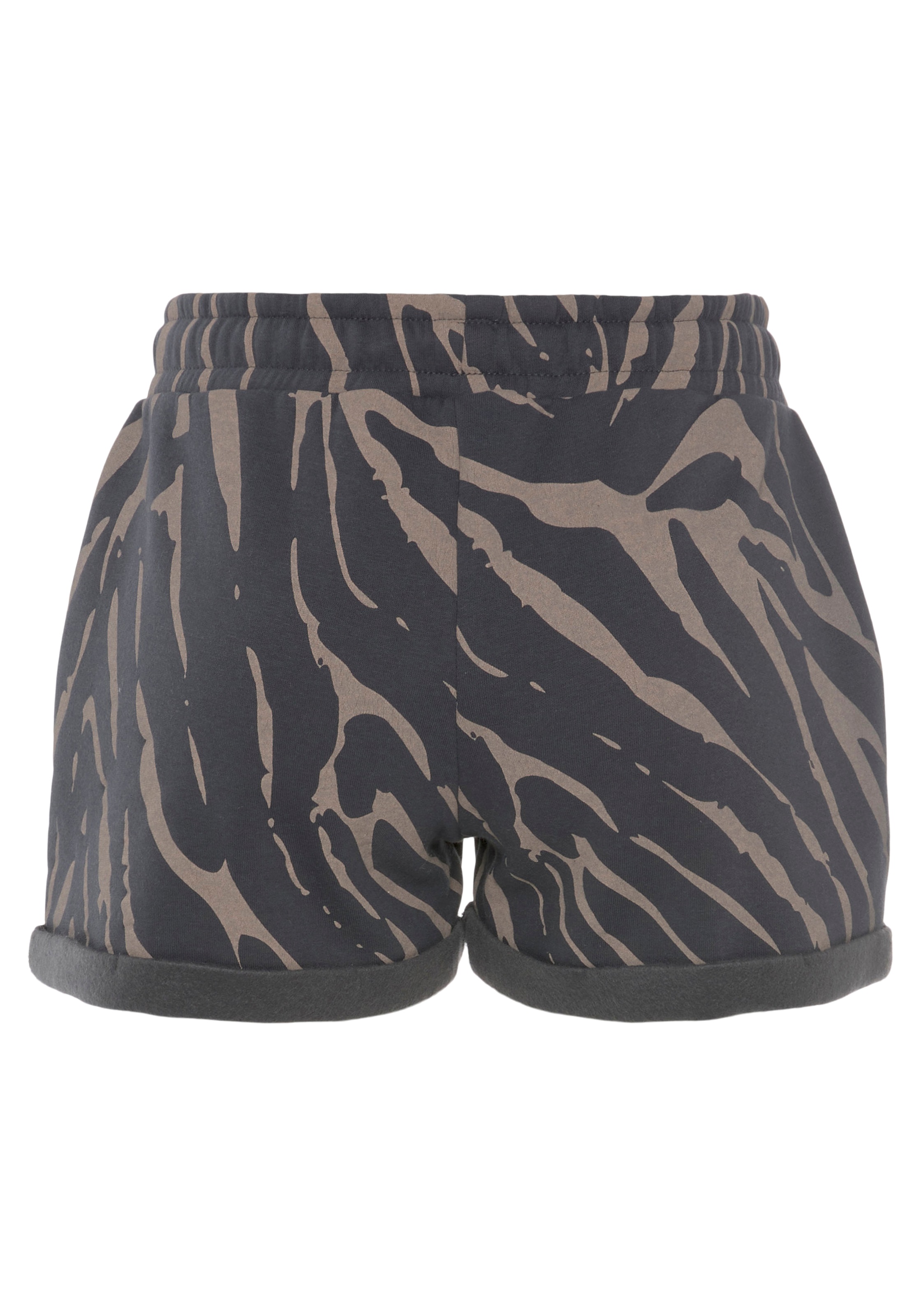 Relaxshorts LASCANA, Damen, Gr. 44/46, N-Gr, grau (dunkelgrau, taupe), Sweatware, Obermaterial: 60% Baumwolle, 40% Polyester, bestickt, gemustert, bequem kurz, Hosen, mit seitlichen Taschen und Logostickerei, Loungewear 3
