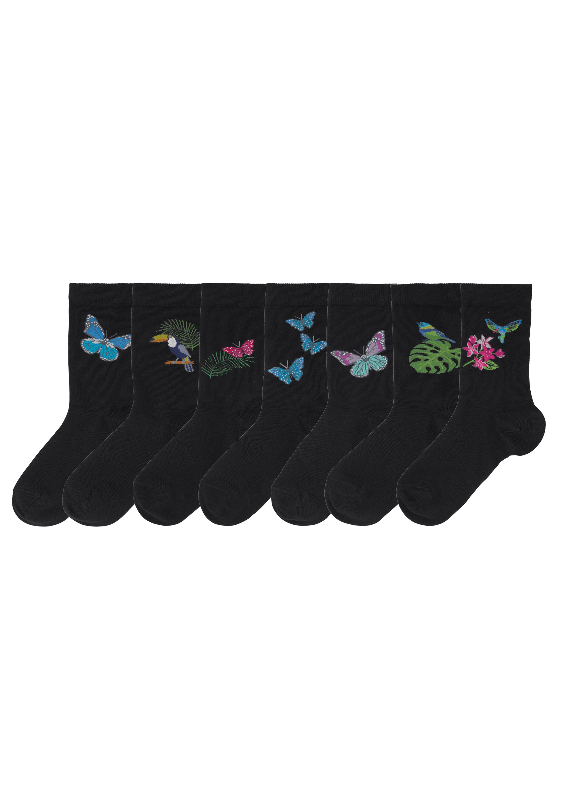 H.I.S Socken Packung, 7 Stk. tlg. mit Schmetterlings- und Vogelmotiven günstig online kaufen