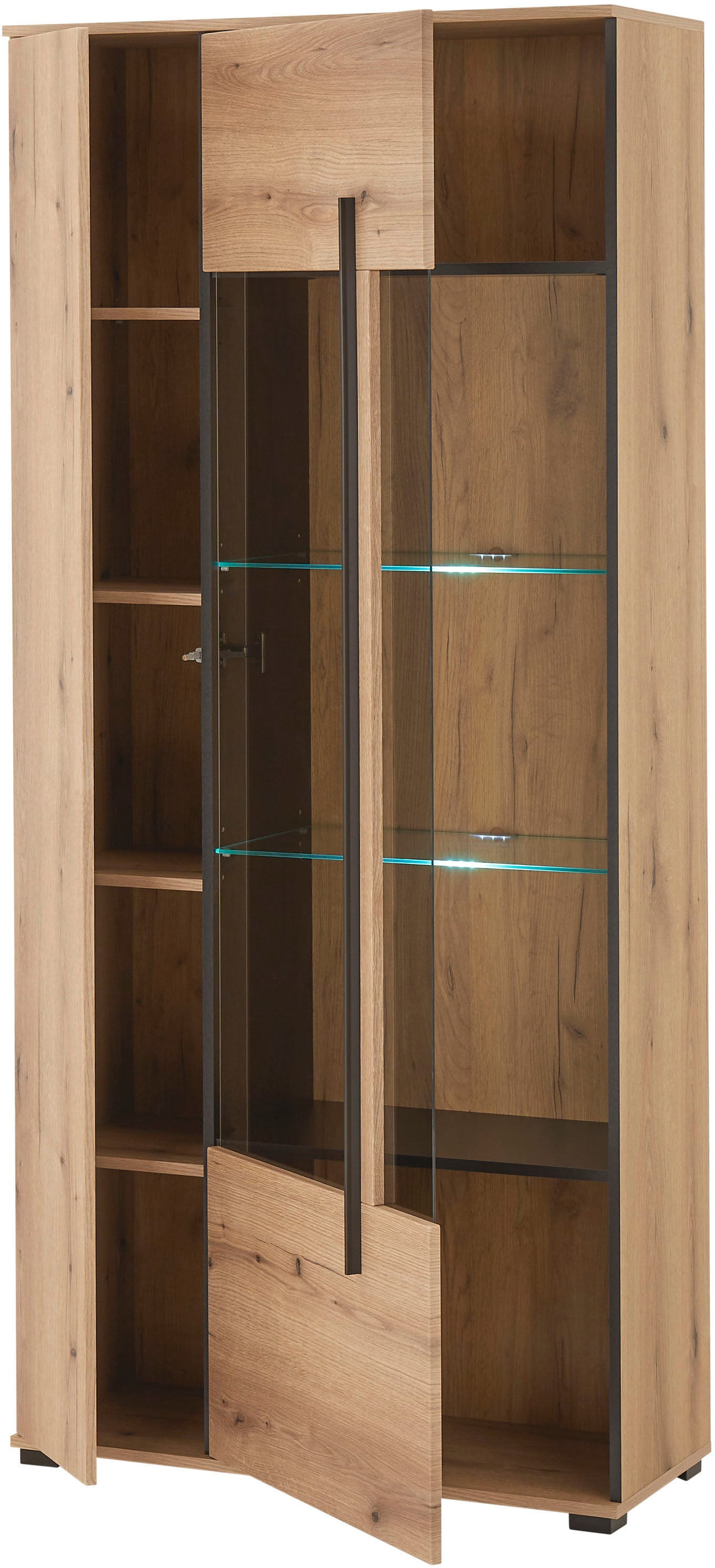 INOSIGN Vitrine »Cantara, Vitrinenschrank in Eiche Evoke oder weiß, Standvitrine«, schwarzer Stangengriff, ausreichend Stauraum, vielseitig einsetzbar