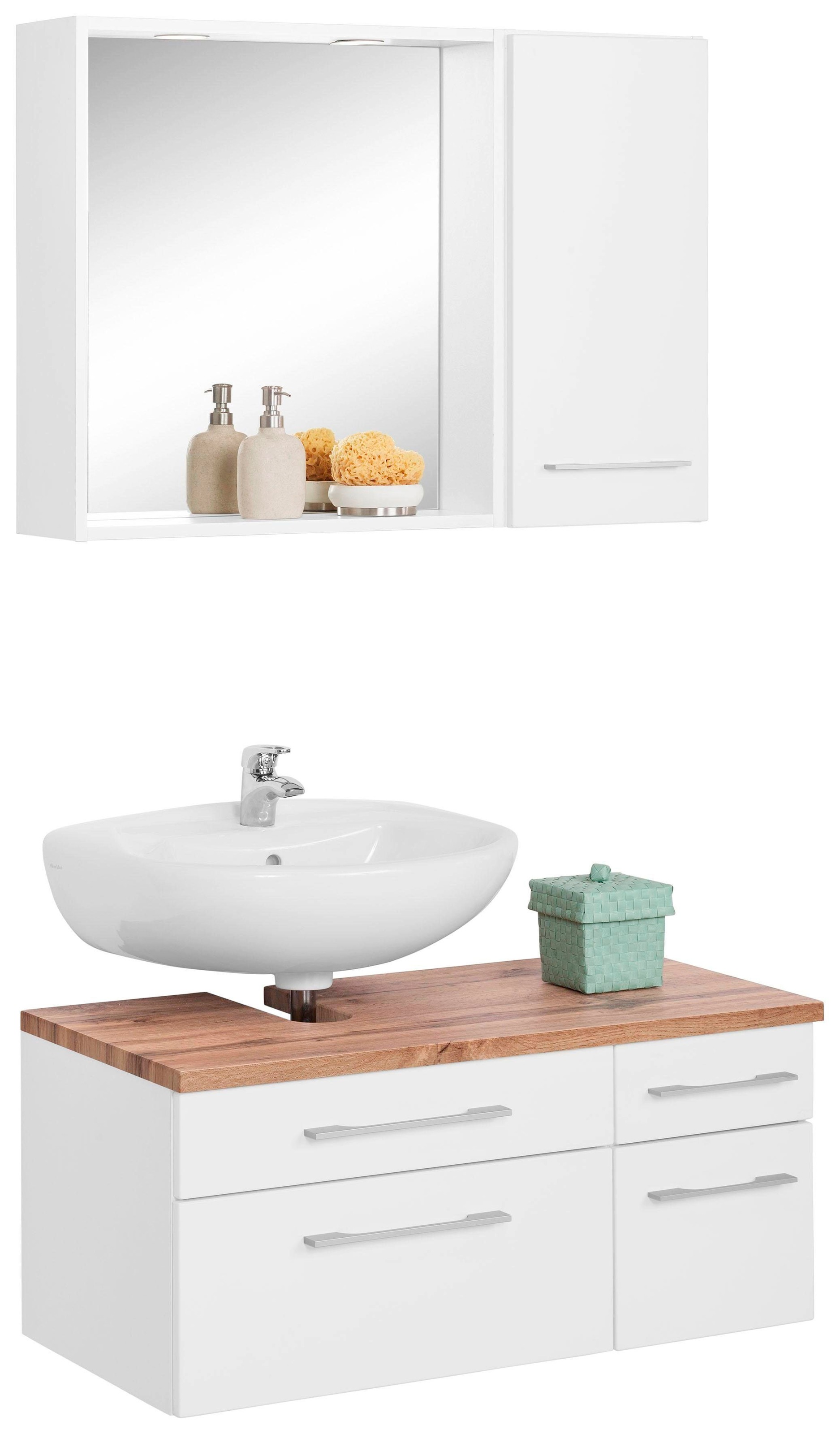 welltime Badmöbel-Set "Davos" 3 Stk. tlg. inklusive Beleuchtung, Hängeschra günstig online kaufen