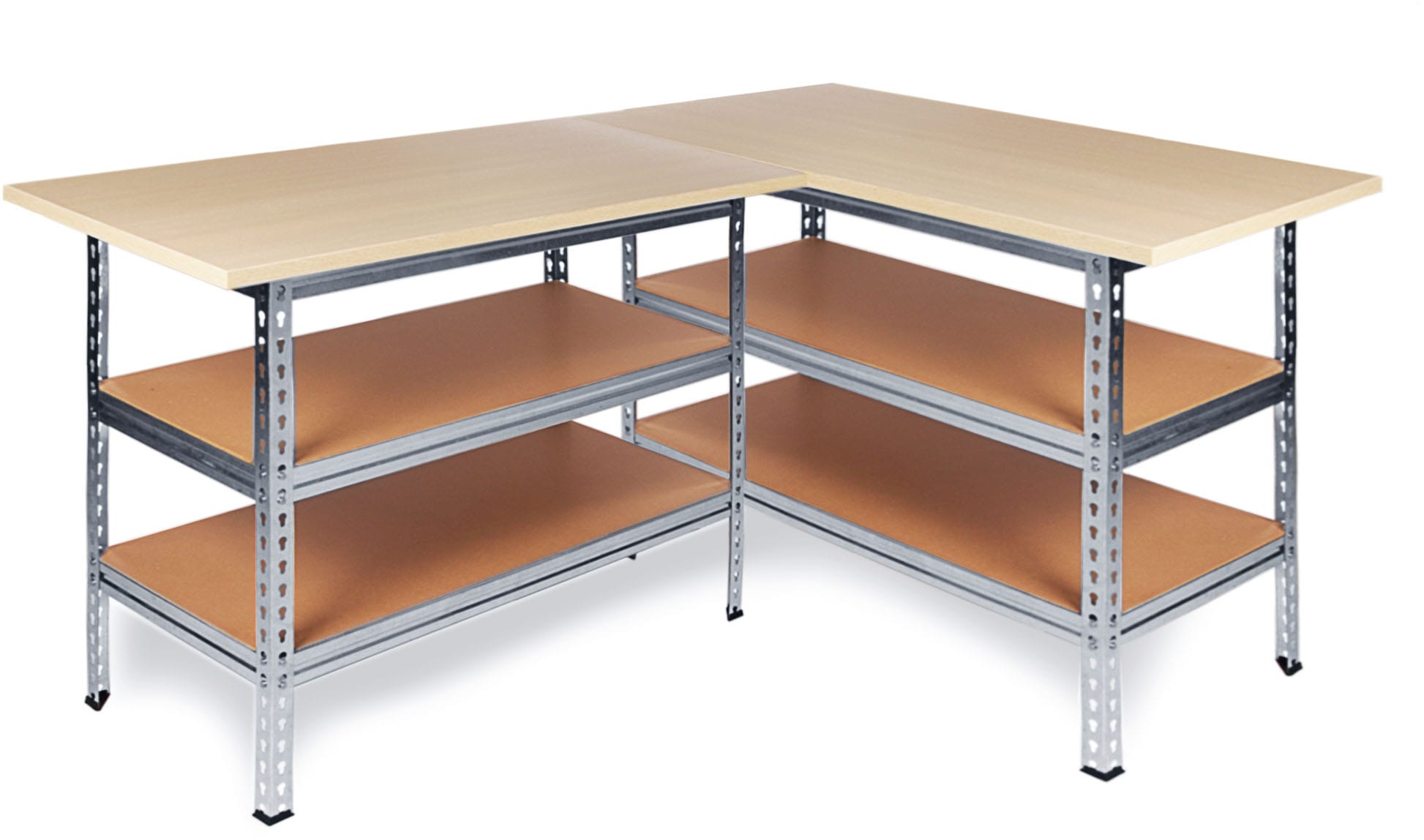 ONDIS24 Werkbank "Werkstatt Ecklösung "Sparfuchs"" 2 Stk. tlg. 180 x 120 x 85 (H) cm, bis 320 kg belastbar, Arbeitsplatte 25 mm