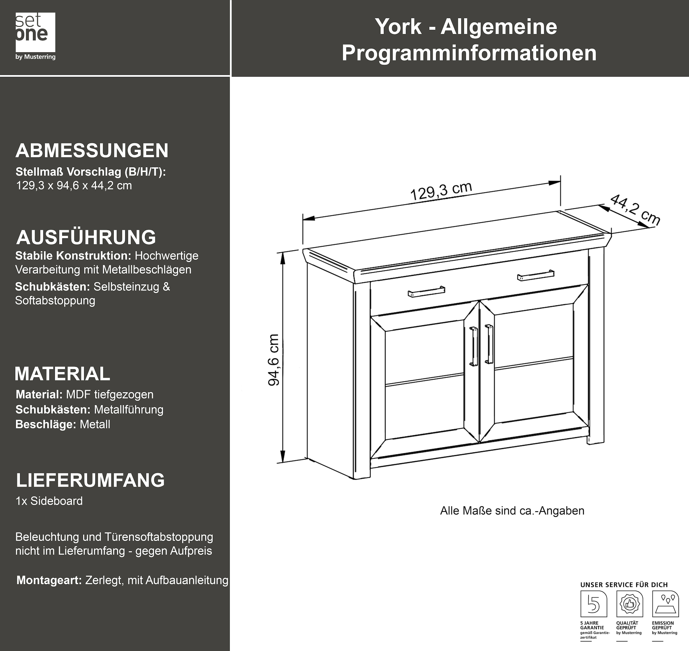 set one by Musterring Sideboard »York«, Typ 53, in 3 Farbvarianten erhältlich, Landhausstil, Maße 129 x 95 cm
