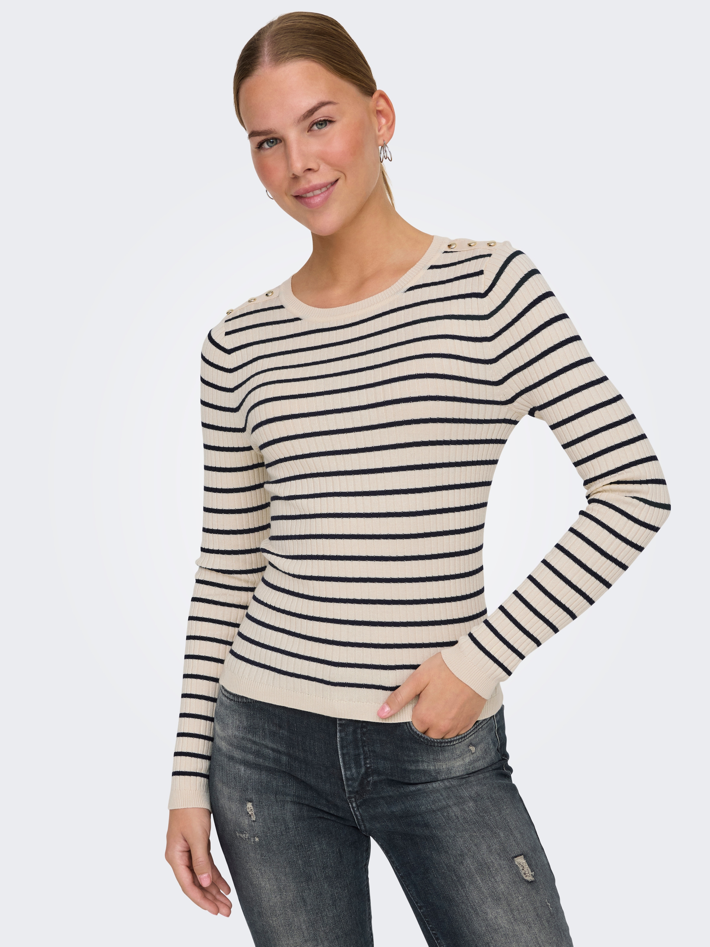 ONLY Strickpullover "ONLMILA LS STRIPE BUTTON O-NECK CC KNT" günstig online kaufen