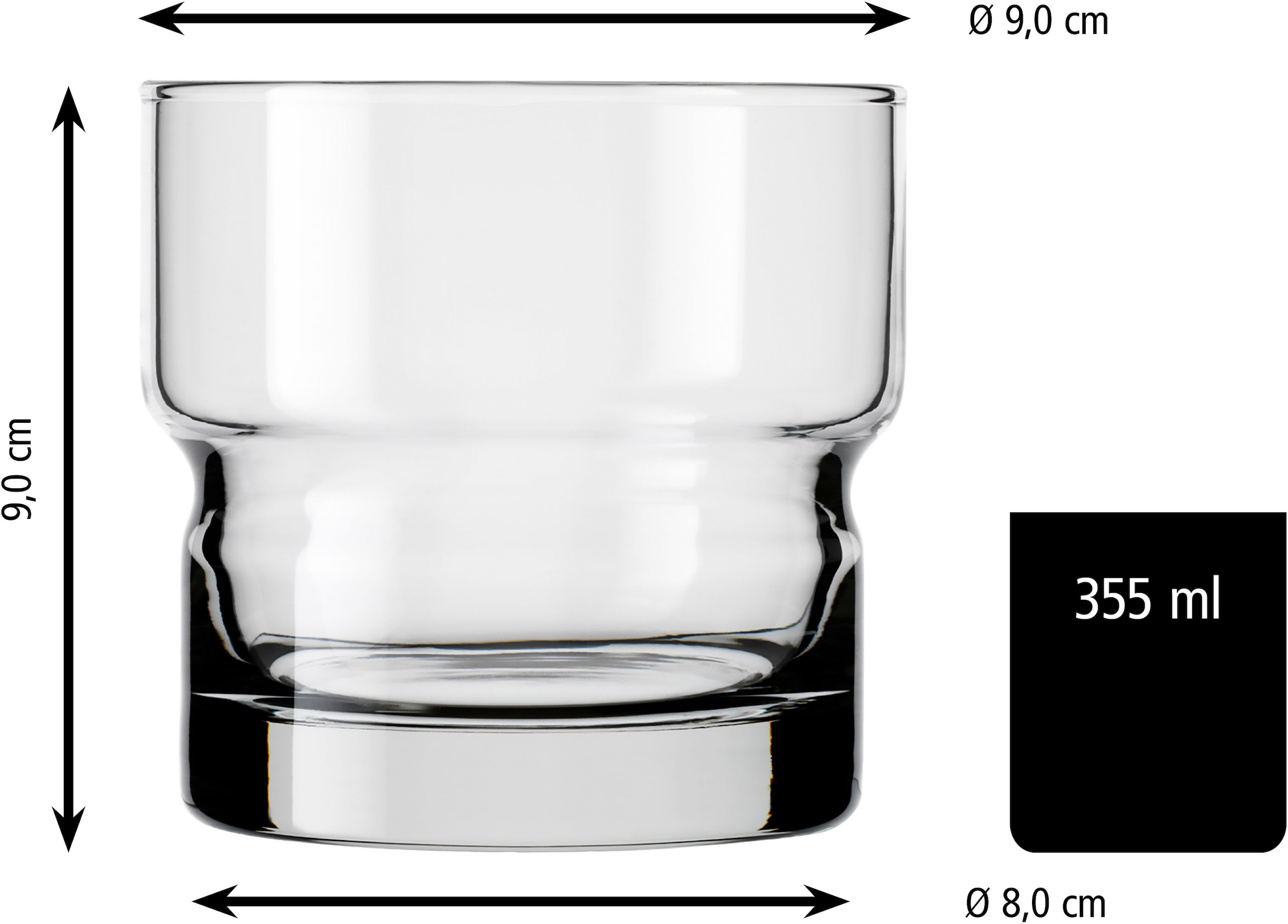 LIBBEY Gläser-Set »D.O.F. Glas -NEWTON- 355 ml, Ø: 9 cm, H: 9 cm, 12er Set«, (Set, 12 tlg.), hochwertig verarbeitet, im modernen Design