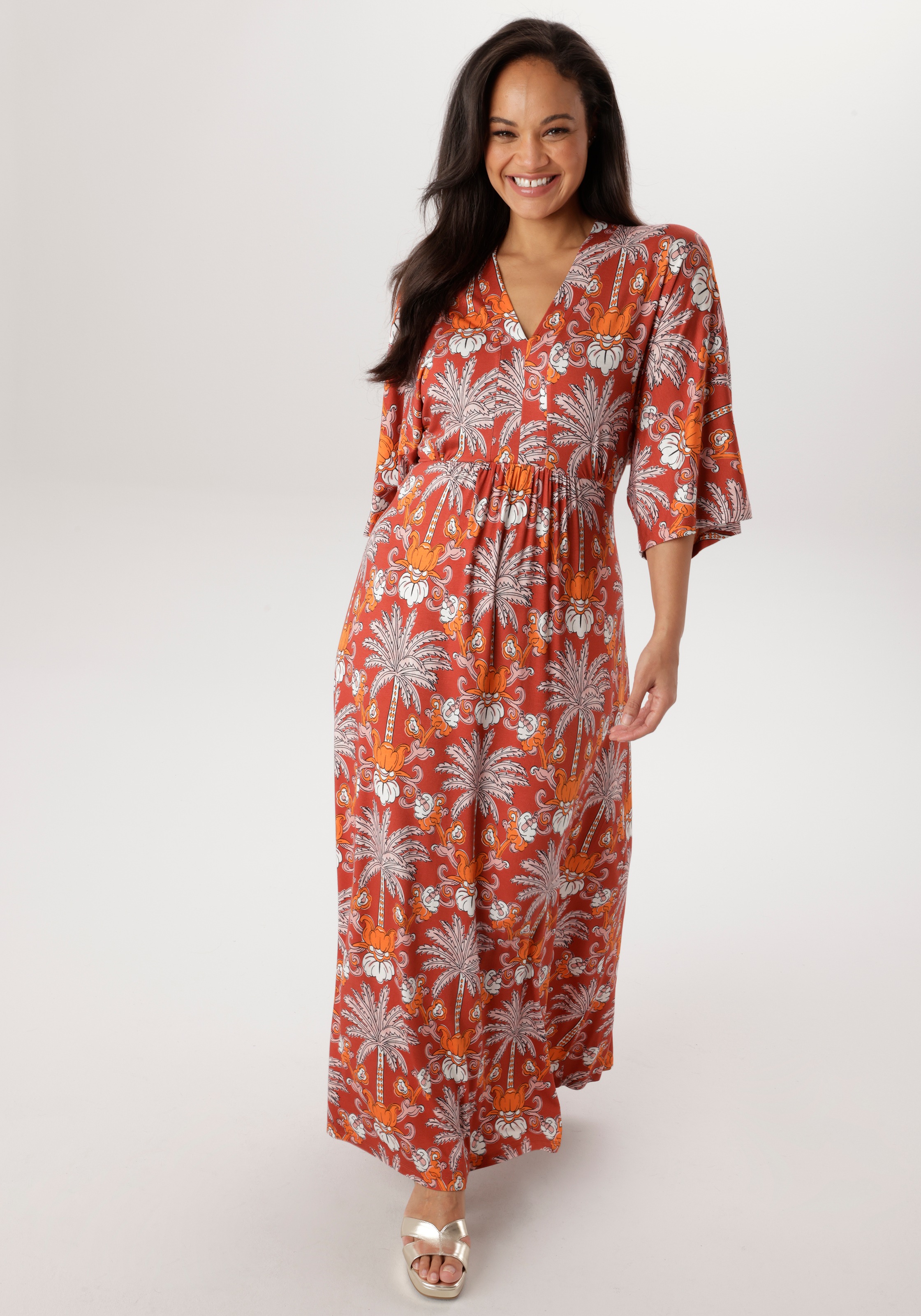 Aniston Plus Maxi Dress Orange Patterned Size 48 3