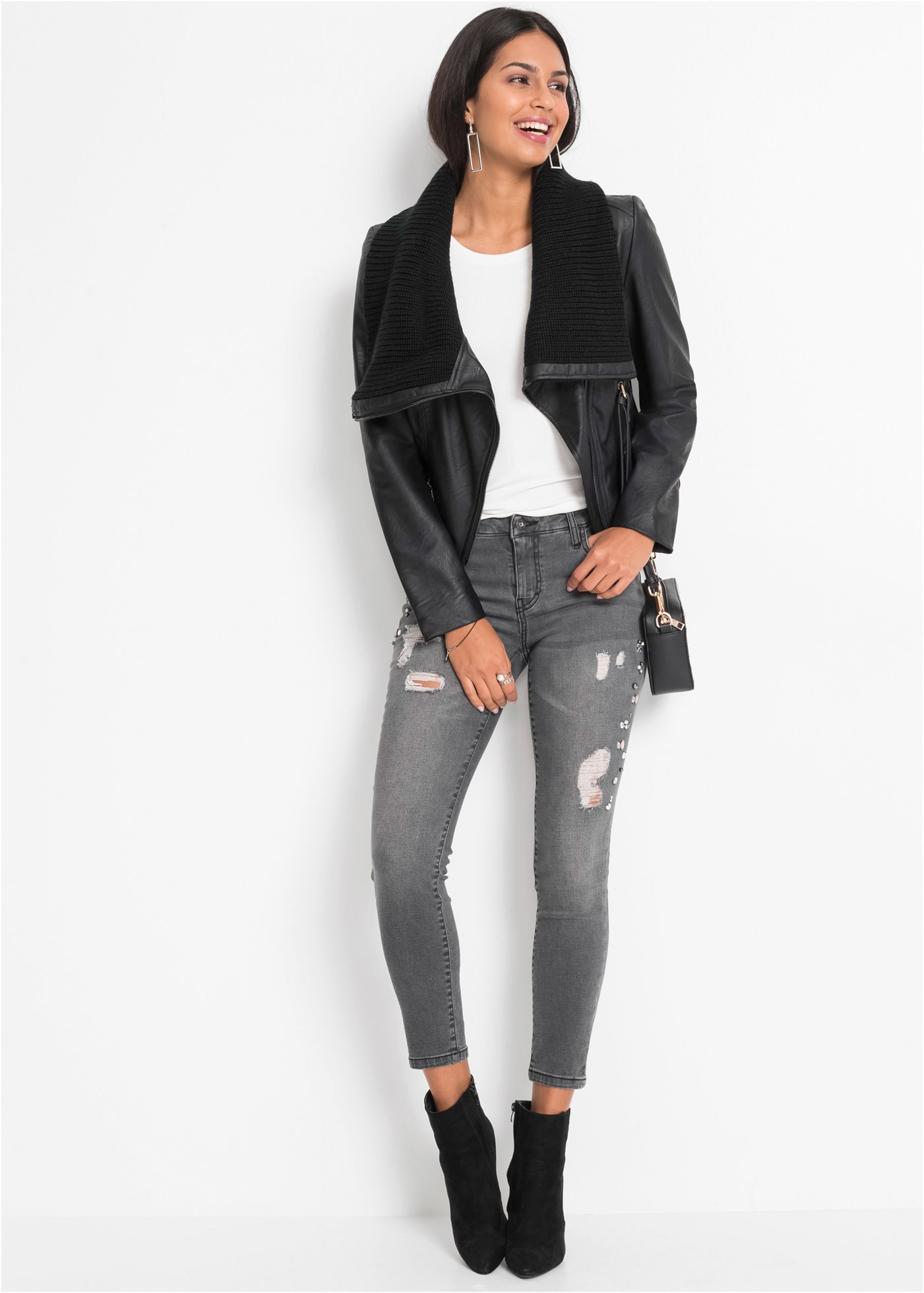 bonprix Lederimitatjacke ohne Kapuze mit asymetrischem Schalkragen