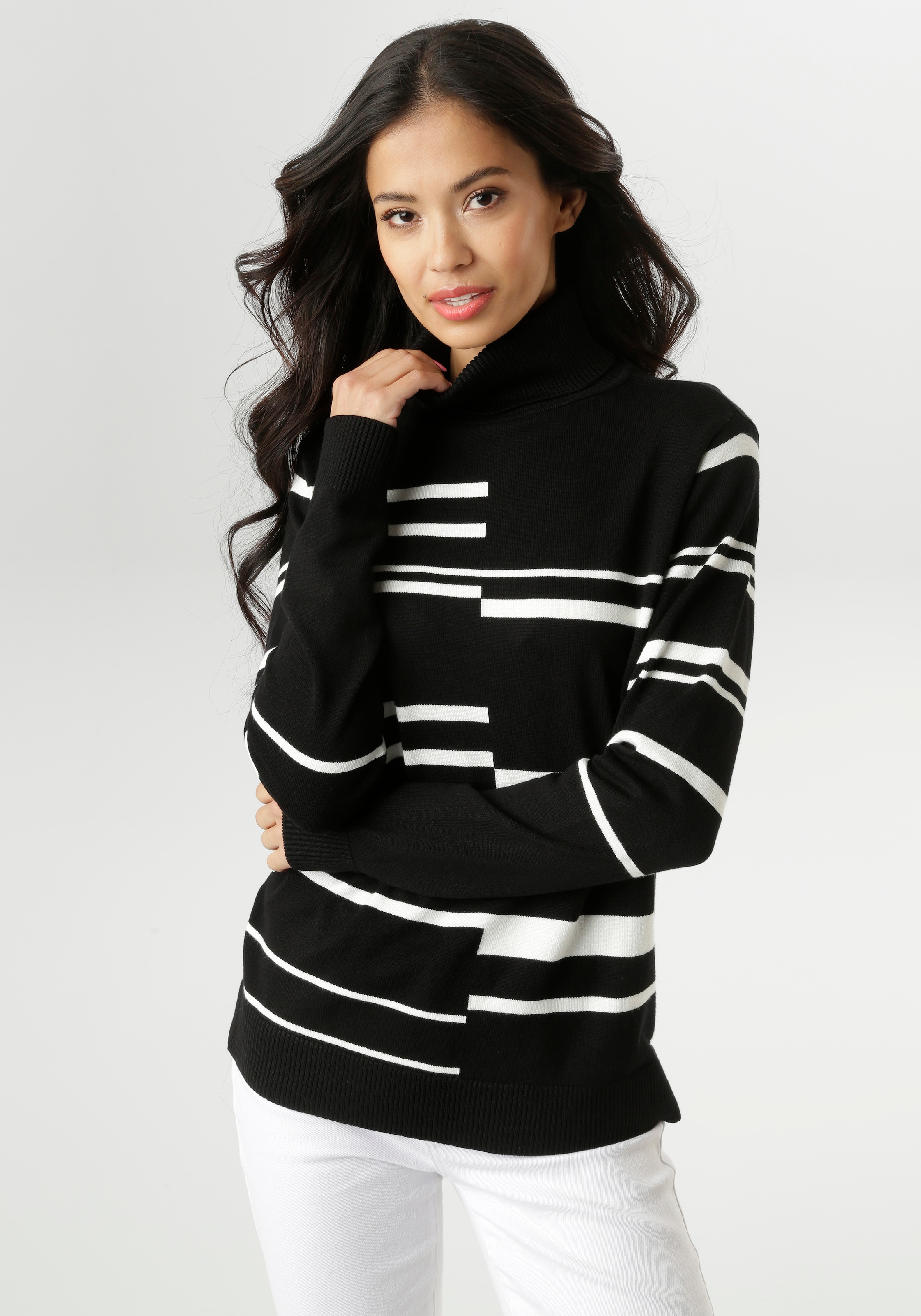Aniston SELECTED Strickpullover, im geometrisch unterbrochenen Streifen-Des günstig online kaufen